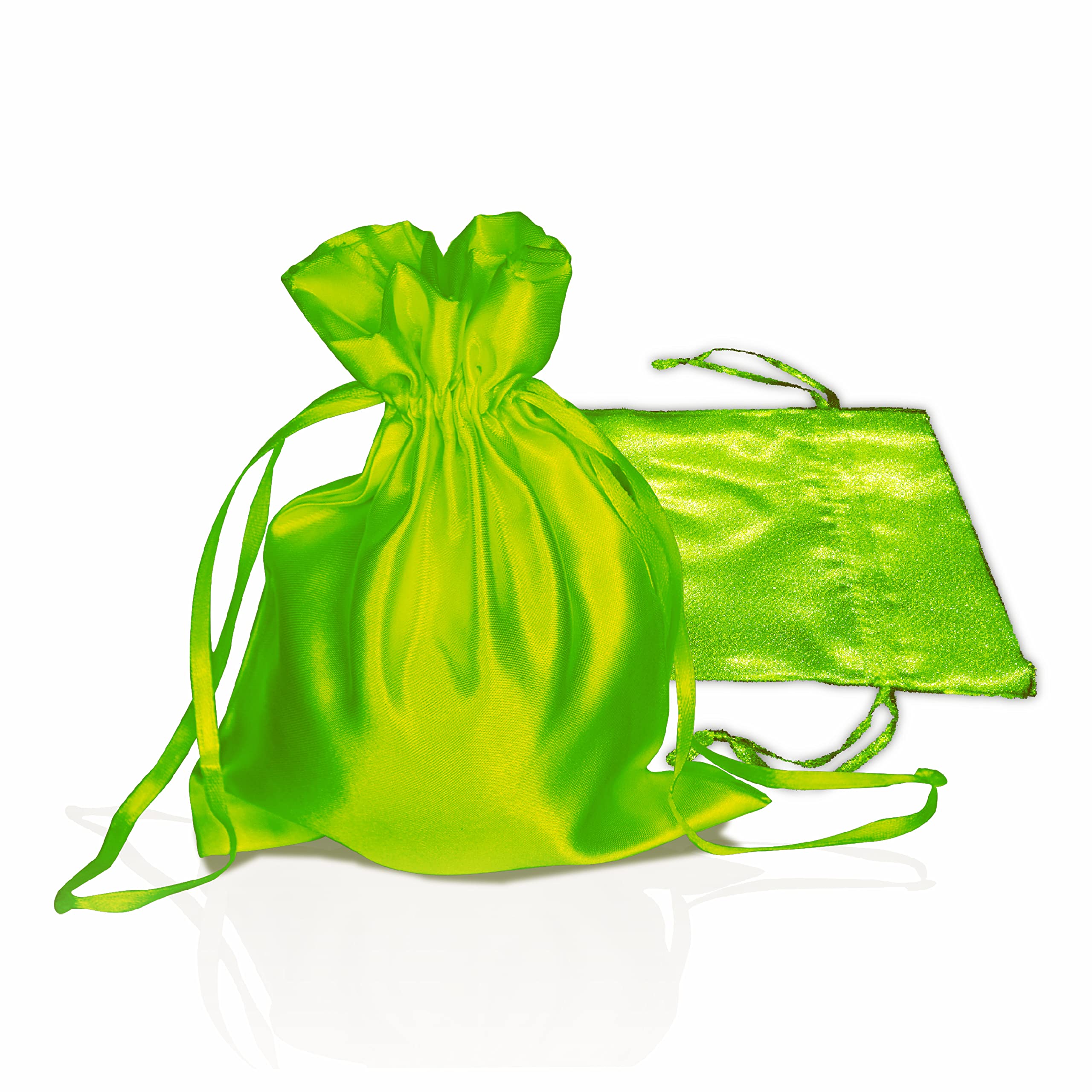 Premium Metallic Satin Organza Potli Bags (13x16cm) - Set of 10 Green Indian Gift Pouches for Wedding Favors, Party Decor & Jewelry Storage