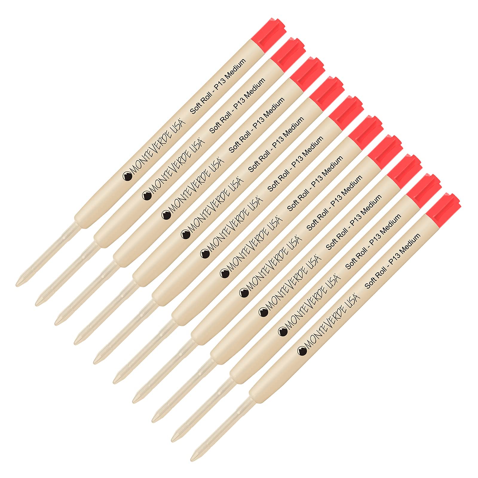 Monteverde SoftRoll Ballpoint P13 Ink Refills - 10 Pack Red (0.7mm Medium Tip) - Compatible with Parker Style Pens - Office, School & Business Writing Supplies