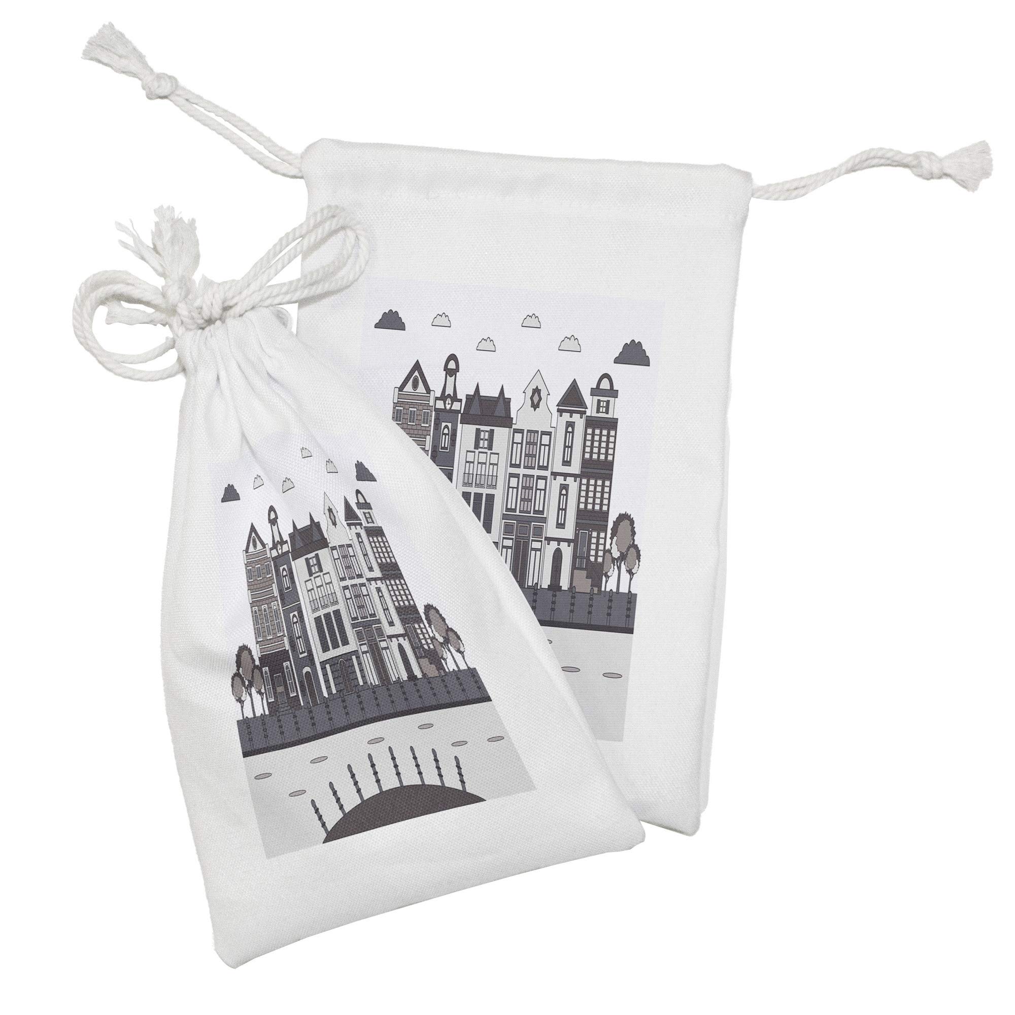 Ambesonne Amsterdam Fabric Pouch Set of 2 - Geometric City View Design Small Drawstring Bags for Toiletries, Masks, Jewelry & Travel Essentials (9