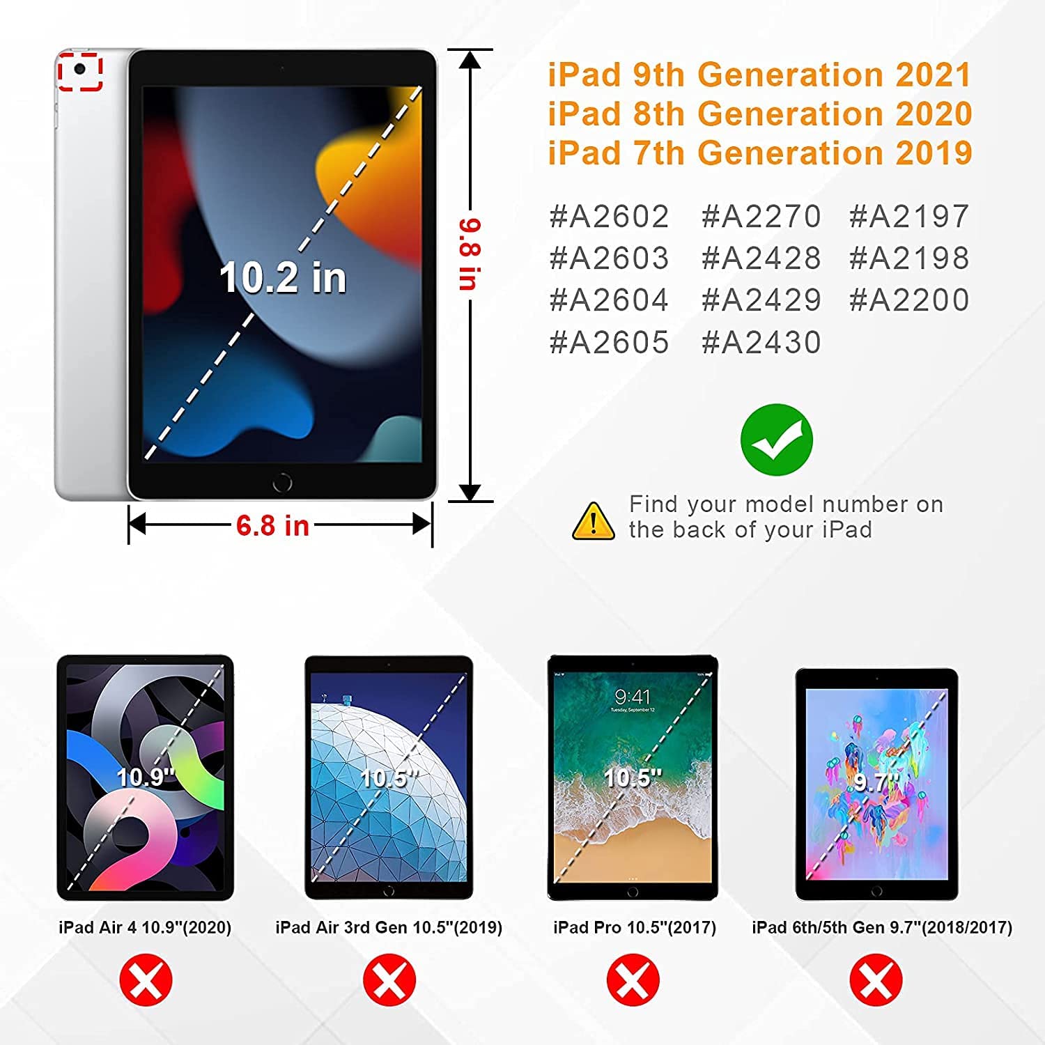 Hepix iPad 9th/8th/7th Generation Case 10.2 Inch with Pencil Holder - Shockproof Protective Cover for iPad A2270 A2428 A2429 A2197 (2021/2020/2019 Models) - Auto Sleep/Wake Feature - Perfect for Work, School & Travel