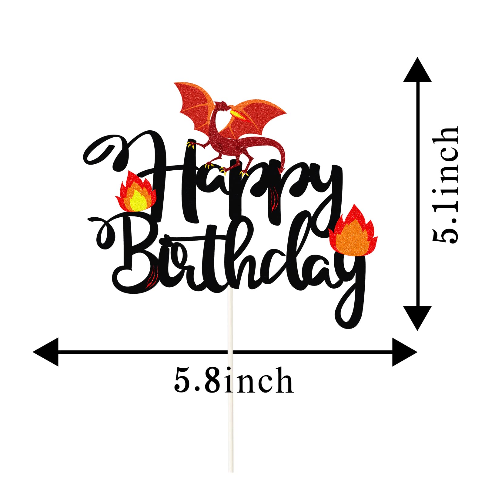 Black Glitter Dragon Happy Birthday Cake Topper - Dragon Knight Theme Party Decor for Kids (Boys & Girls) - Birthday Cake Decoration Supplies for Fantasy Themed Parties & Medieval Celebrations