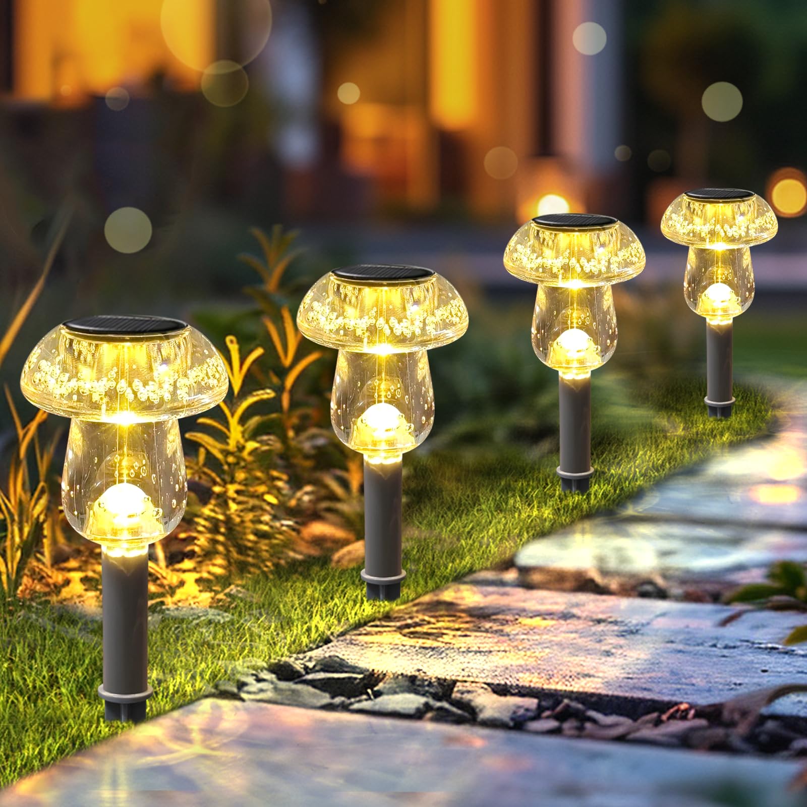 8 Pack Solar Pathway Lights Outdoor - Waterproof LED Mushroom Garden Lights for Yard, Landscape, Path, Patio, Driveway & Backyard | Warm White Solar Powered Lighting | Perfect for Evening Walkways, Garden Decor & Outdoor Ambience