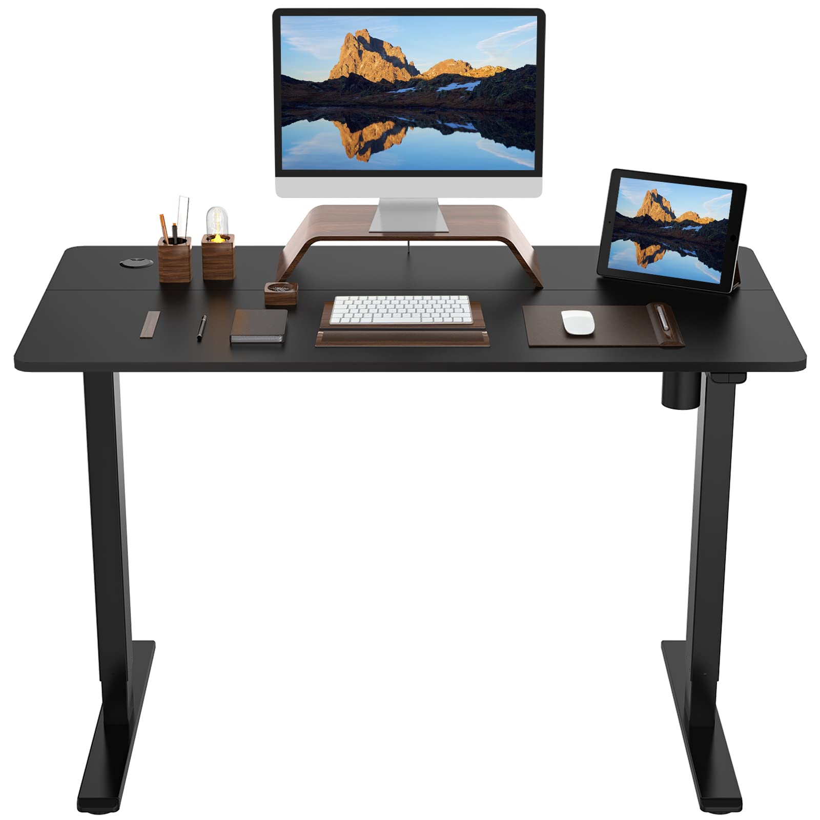 FlexiSpot Electric Height Adjustable Standing Desk 48 x 24 Inches - Sit Stand Home Office Desk with Sturdy Whole Piece Desktop (Black Frame & Top) | Ergonomic Workspace Solution for Productivity & Back Pain Relief