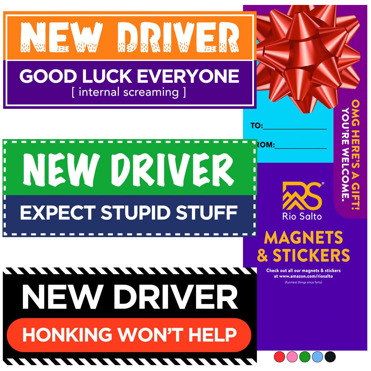 Rio Salto 3-Pack Large Reflective Car Magnets - 'Please Be Patient' & 'Student Driver' Funny Magnetic Bumper Accessories for New Drivers, Rookie Prank Gifts | Perfect for Learner Vehicles, Safety Awareness & Humorous Road Scenes