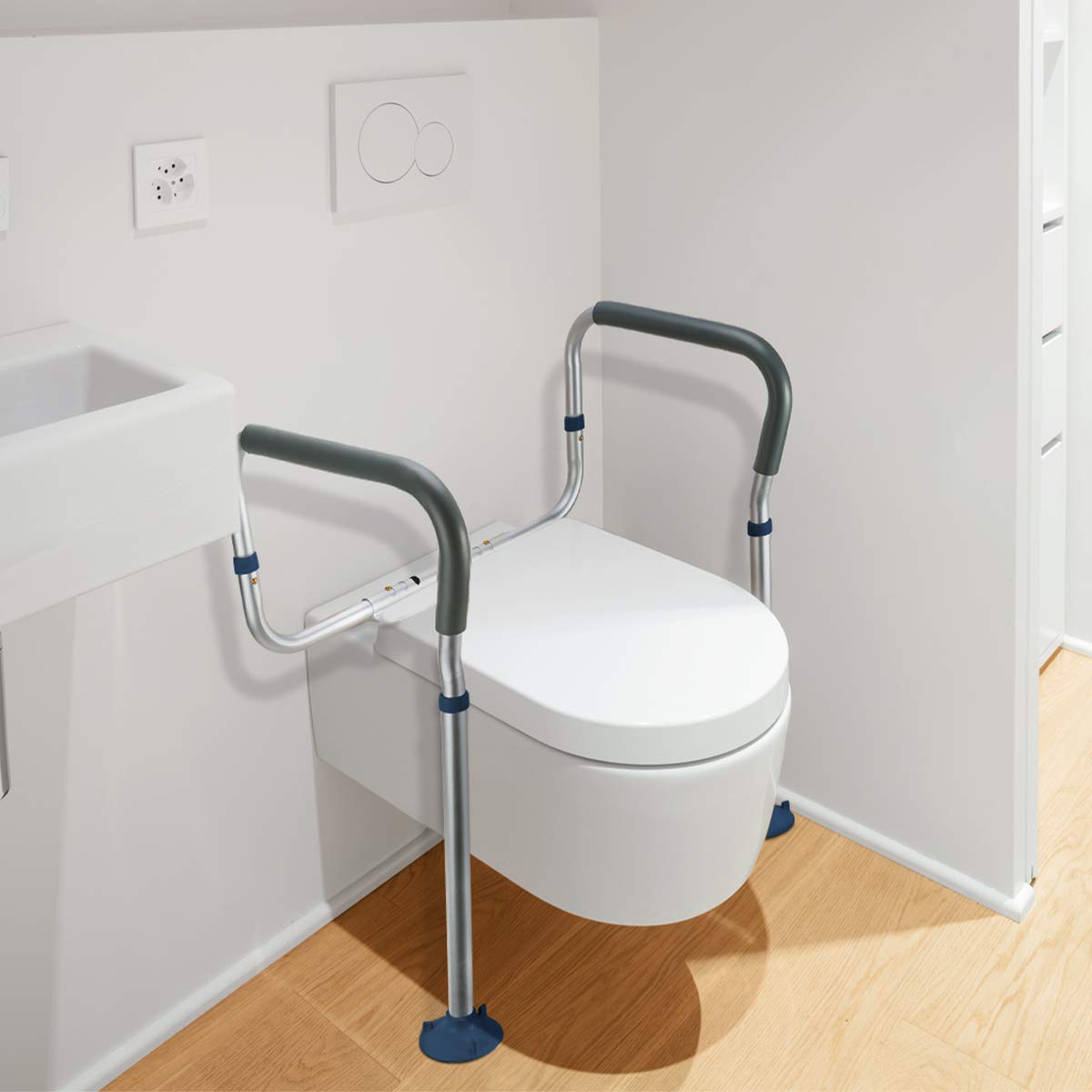 GreenChief Adjustable Toilet Safety Rail - Bathroom Handrails for Elderly, Handicapped & Disabled - Medical Toilet Seat Assist Frame with 2 Extra Rubber Tips - Ideal for Home Care & Senior Safety
