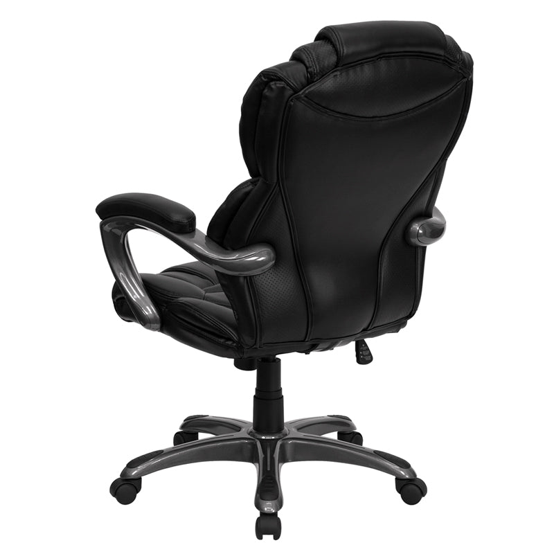Premium FLASH Stella High Back Black LeatherSoft Executive Swivel Chair - Ergonomic Office Chair with Adjustable Arms for Home & Business Workspaces - Perfect for Long Hours of Comfortable Sitting in Office, Study or Conference Rooms