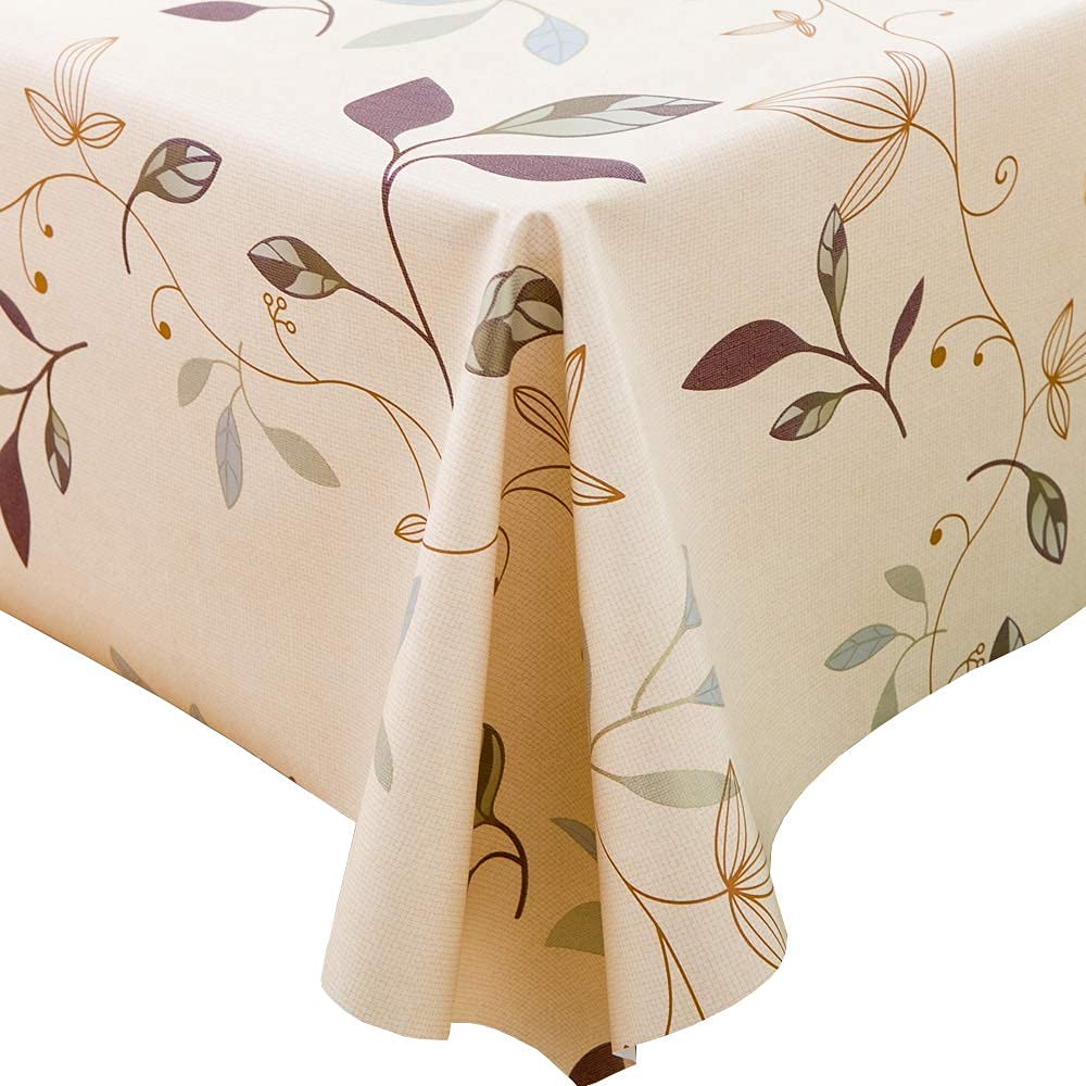 Chizoya Heavy Duty Vinyl Tablecloth - 54x78 Inch Rectangle PVC Table Cover for Kitchen & Dining - Wipe Clean, Durable Waterproof Tablecloth (Leaves Pattern) - Perfect for Parties, BBQs, and Everyday Use