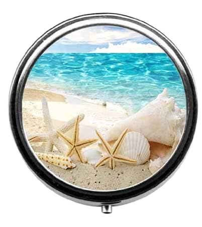 Beautiful Beach Seascape Pattern Cute Round Pill Box - 3 Compartment Travel Pill Organizer Case - Perfect for Vacation, Beach Trips & Daily Medication Storage