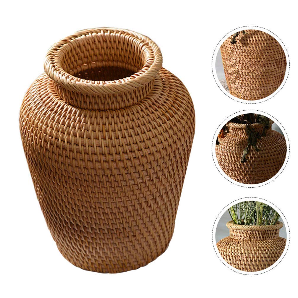 DOITOOL Rustic Woven Rattan Vase - Farmhouse Wicker Basket for Home Decor, Wedding Centerpiece & Kitchen Storage | Perfect for Dried Flowers, Farmhouse Style & Organizing Essentials