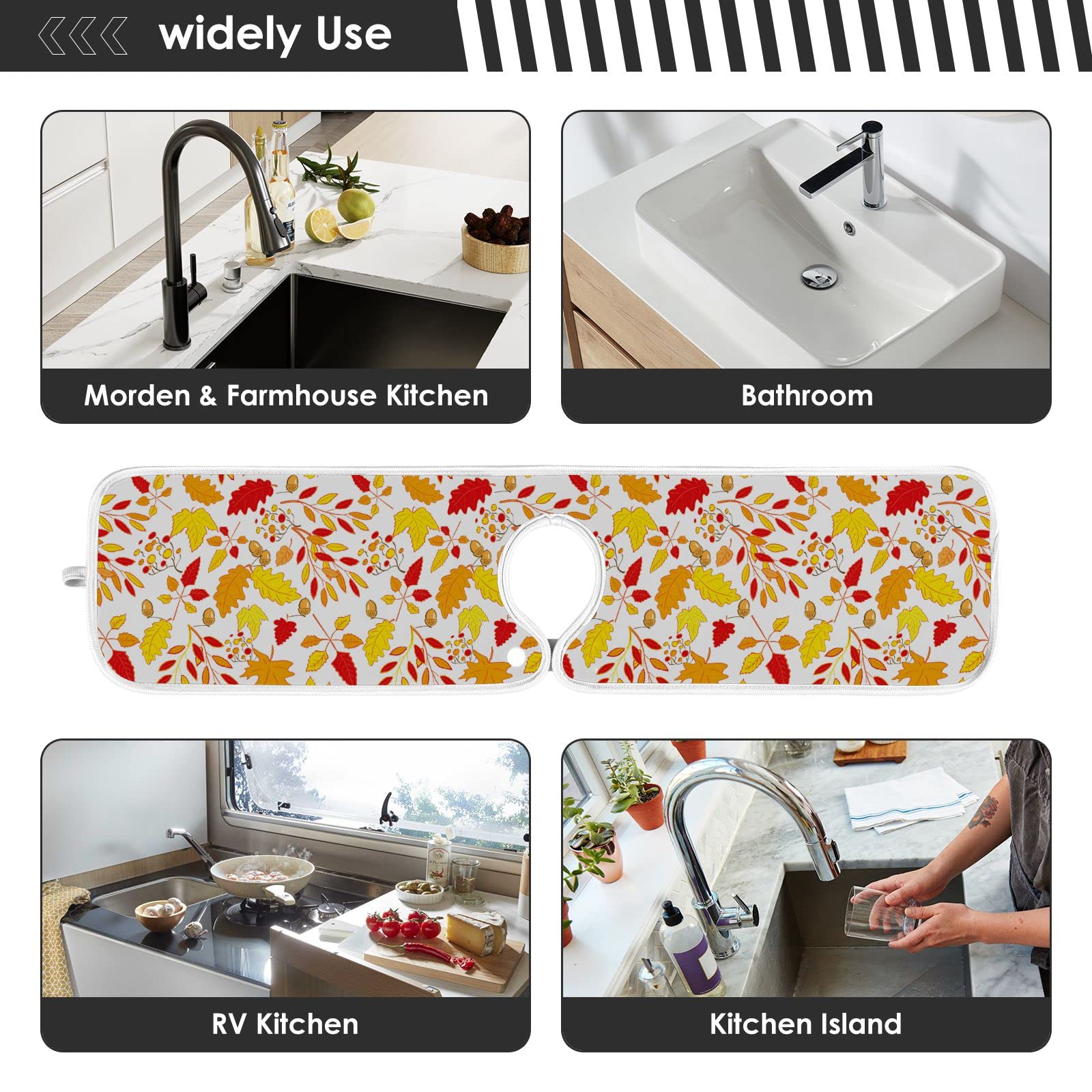 Premium Absorbent Kitchen Faucet Splash Guard Mat - Autumn Maple Leaves & Acorn Design, Quick-Dry Water Catcher for Farmhouse Sink, Bathroom & Kitchen Use - Perfect for Holiday Decor & Rustic Home Decor