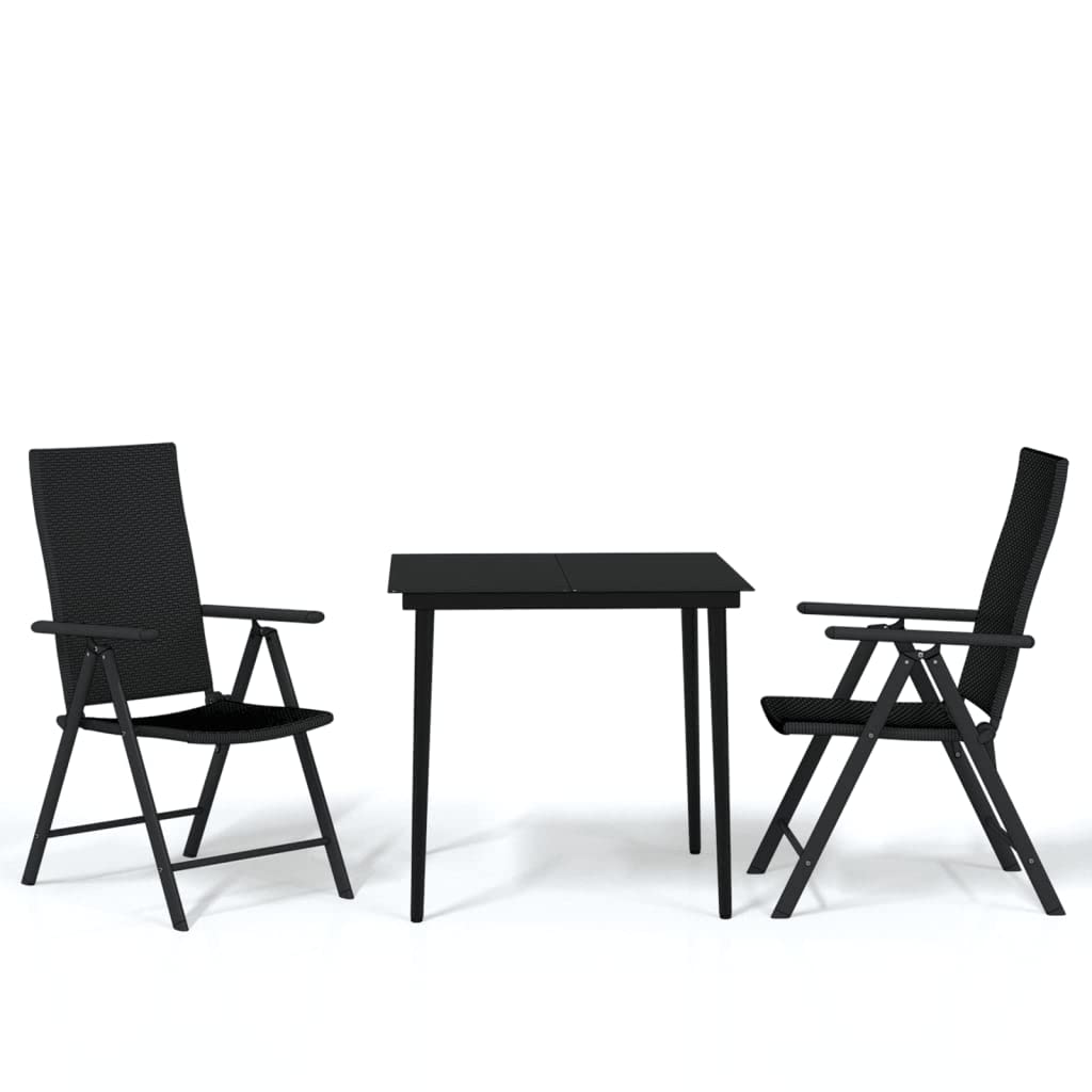 vidaXL 3-Piece Patio Dining Set - Outdoor Garden Furniture with Table and Chairs for Lawn, Yard, Terrace & Balcony - Durable Black Seating for Al Fresco Meals & Entertaining