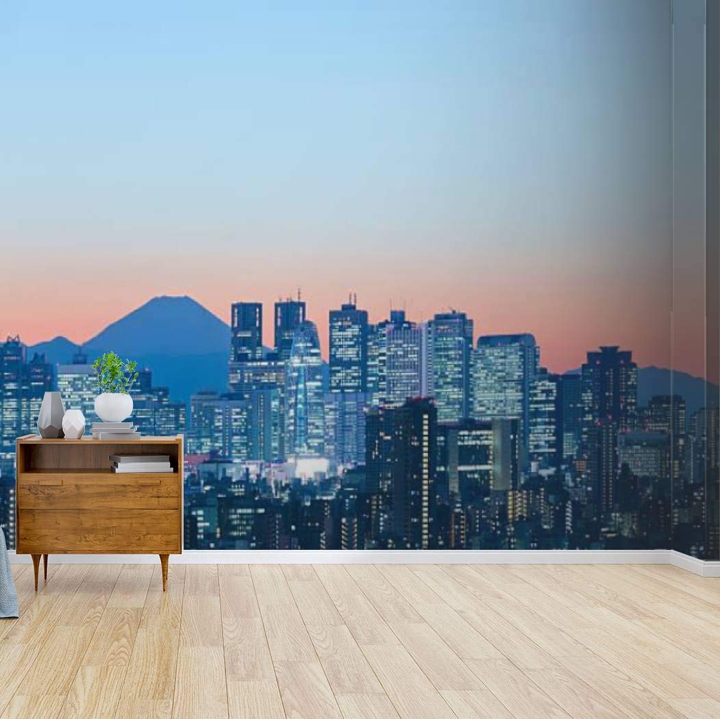 Kanworse Tokyo Skyline at Dusk Canvas Print - Self-Adhesive Peel & Stick Wallpaper - Wall Mural Decal for Living Room, Bedroom, Office - Easy Home Decor Upgrade