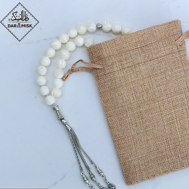 Natural Mother of Pearls Tasbih Prayer Beads (Sadaf Stones) 10mm - 33 Counts | Islamic Dhikr, Meditation & Spiritual Healing | Perfect for Daily Worship, Stress Relief & Mindful Practices