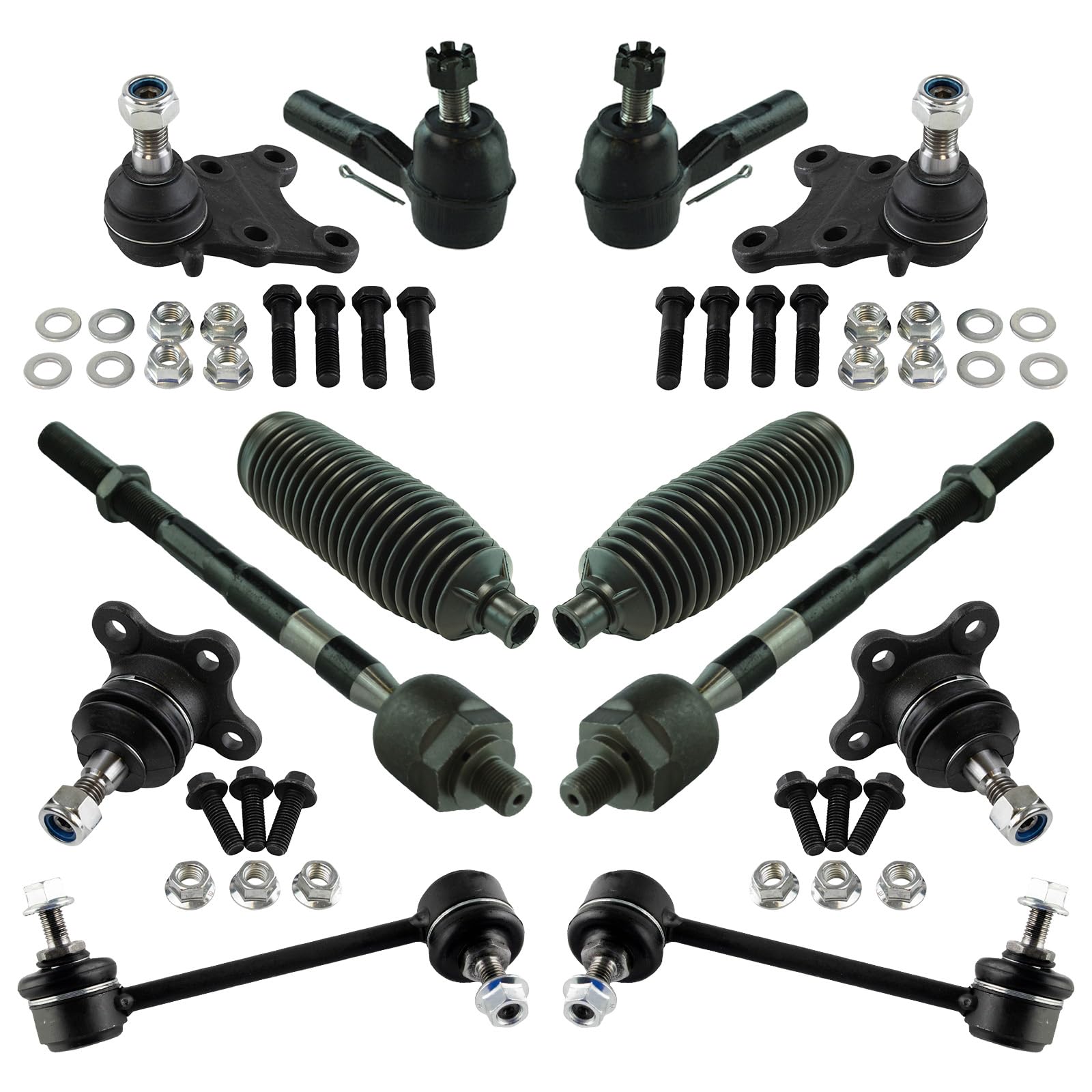 TRQ Front Steering & Suspension Kit - Ball Joint, Steering Rack & Pinion, Bellow, Sway Bar, Stabilizer Link, Tie Rod - Compatible with 2007-2012 Chevrolet Colorado & GMC Canyon - Improve Ride Comfort & Handling for Off-Road Adventures & Daily Commutes