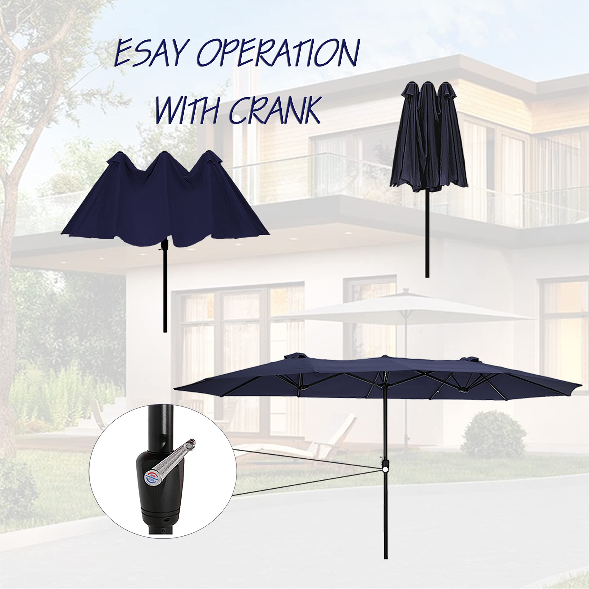 15x9ft Large Double-Sided Rectangular Outdoor Steel Twin Patio Market Umbrella with Crank Handle - Burgundy Red - Perfect for Poolside, Backyard, and Commercial Use