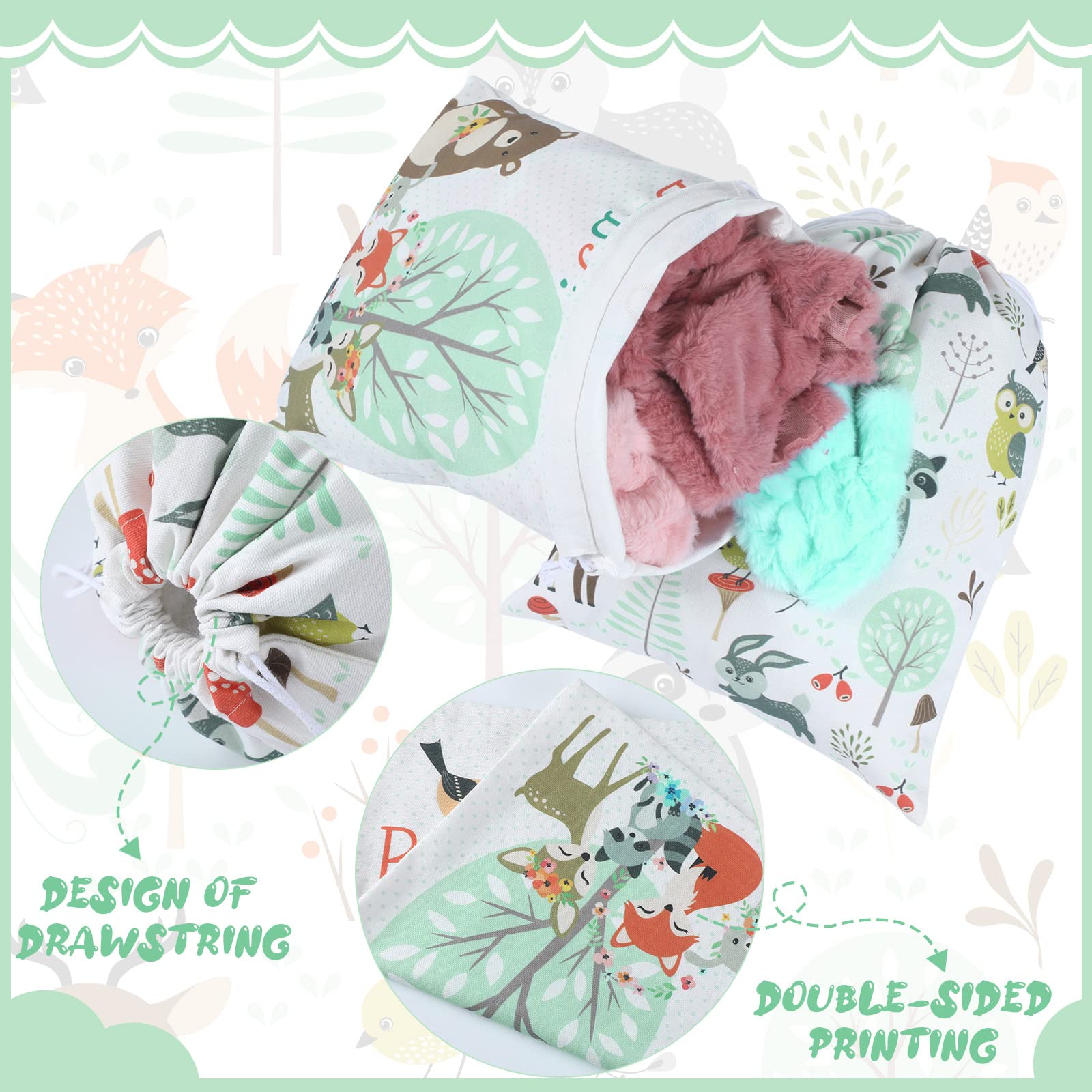 Shappy 2 Pack Reusable Woodland Animal Drawstring Gift Bags - 15.75 x 11.81 Inch Large Fabric Gift Wrap for Baby Showers, Birthday Parties, Gender Reveals & Jewelry Gifts - Eco-Friendly Party Favor Bags for Special Occasions