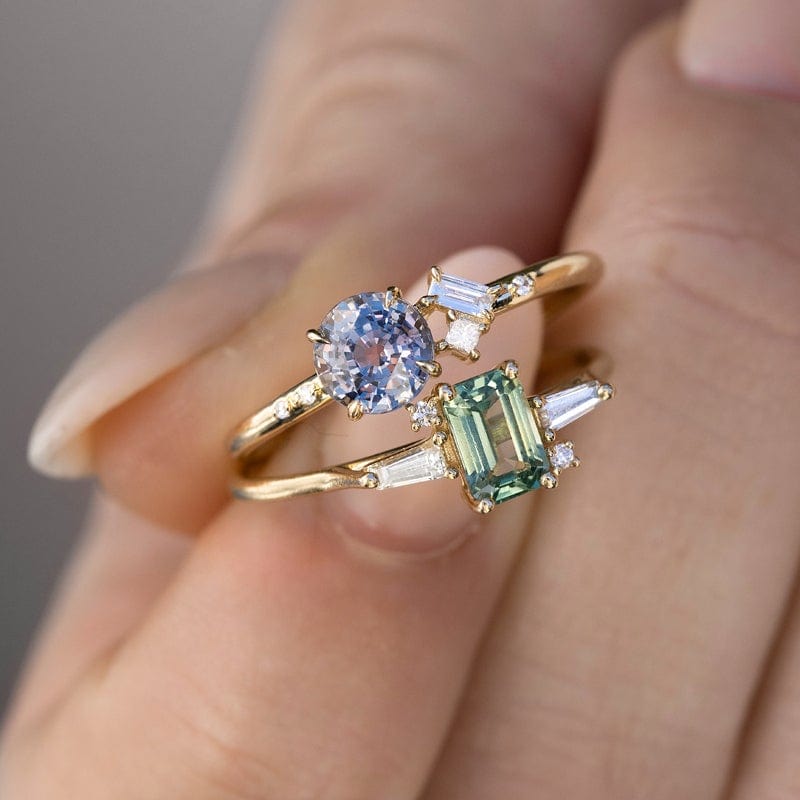 Exquisite Emerald Cut Geo Green Sapphire and Diamond Ring for Women | Elegant Engagement & Wedding Jewelry Gift | Perfect for Anniversaries, Proposals & Special Occasions