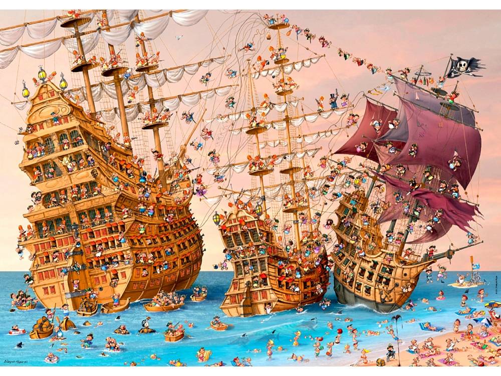 Heye 1000 Piece Triangle Shaped Jigsaw Puzzle - Corsair Pirate Ship Adventure - Fun Family Game Night & Relaxing Brain Teaser for Adults
