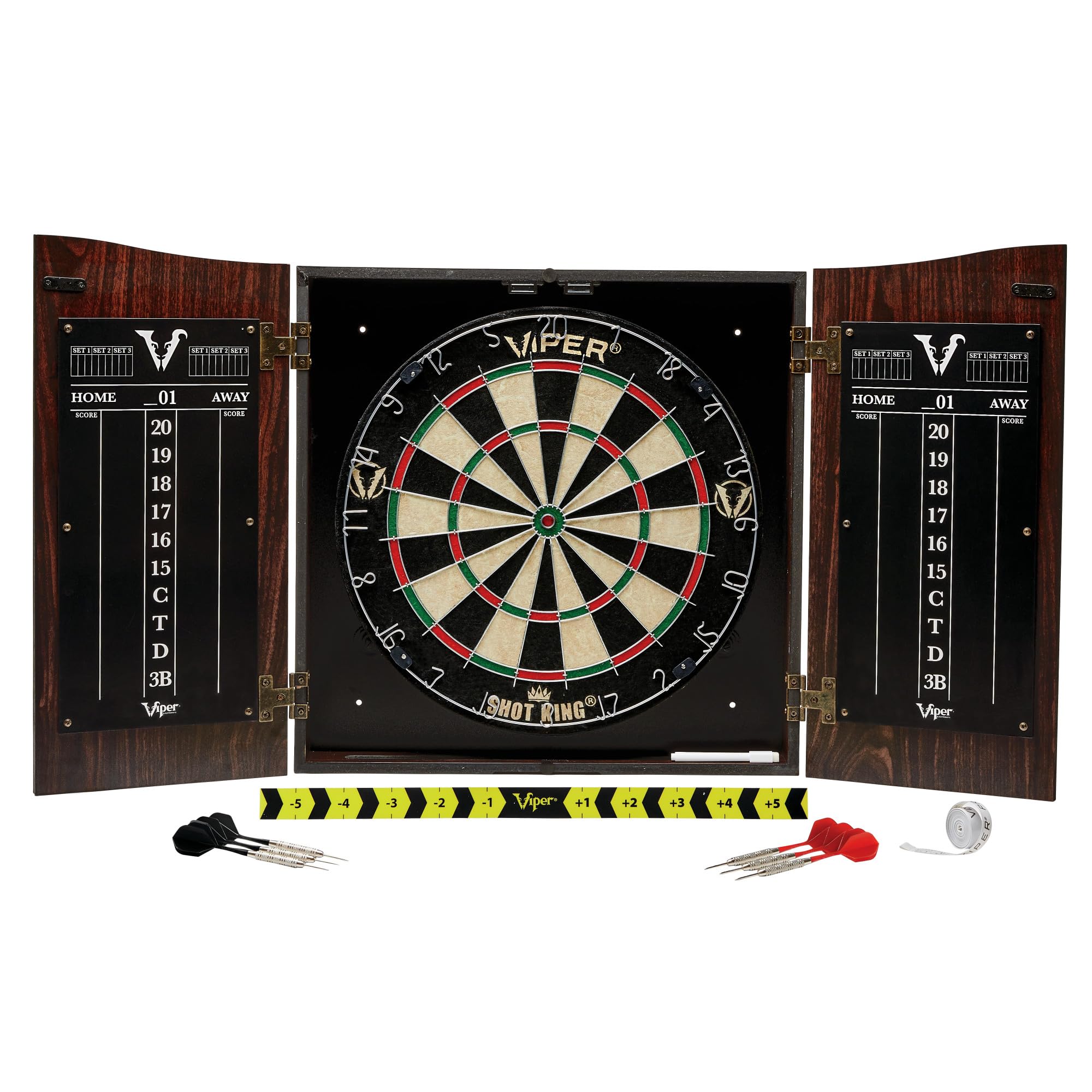 Premium GLD Products Viper Vault Cabinet with Shot King Sisal Dartboard - Includes Padded Dart Mat & Shadow Buster LED Dartboard Lights (Black) - Perfect for Game Rooms, Bars, and Home Entertainment Spaces