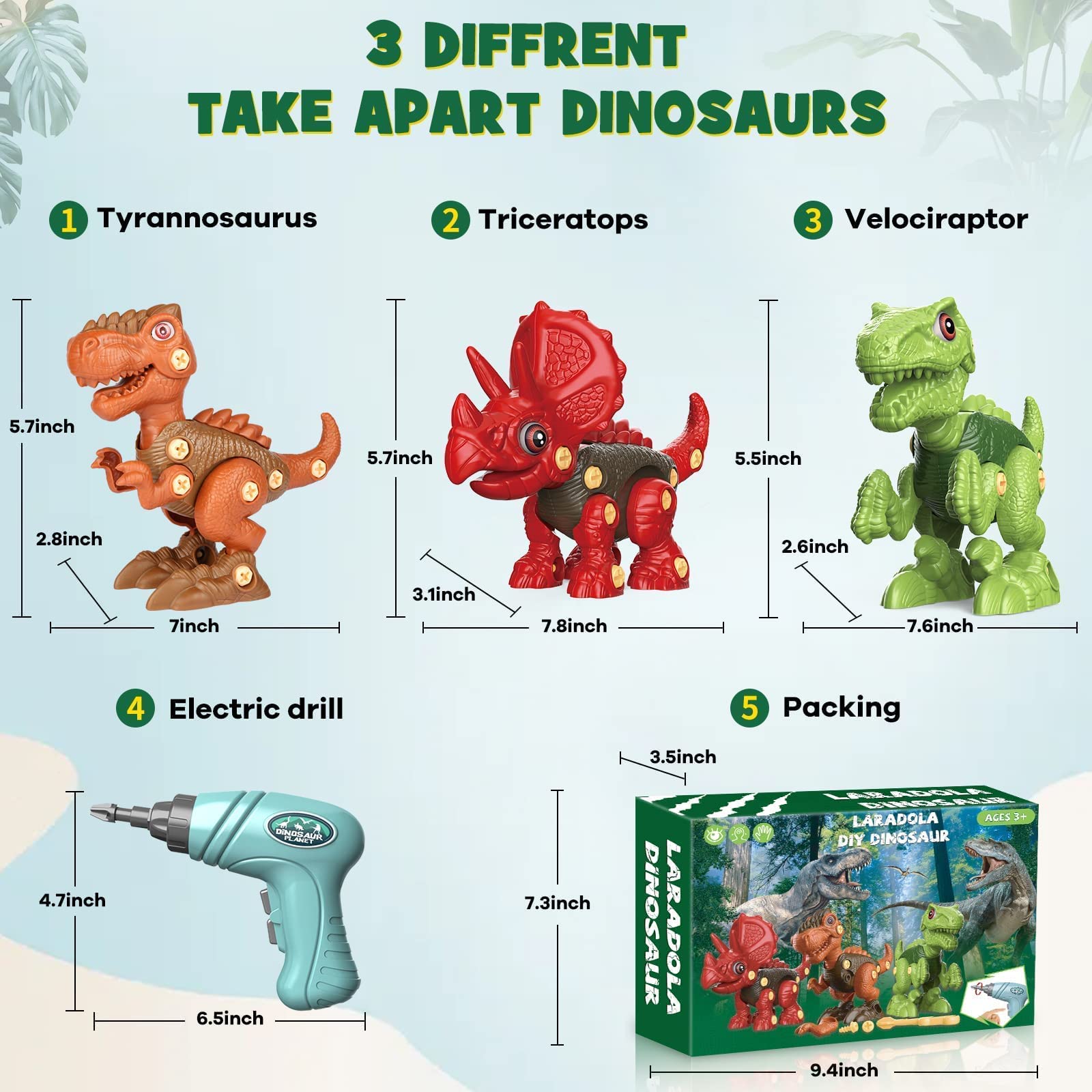 STEM Dinosaur Toys with Electric Drill for Kids 3-7 - Perfect for Birthday & Christmas Gifts