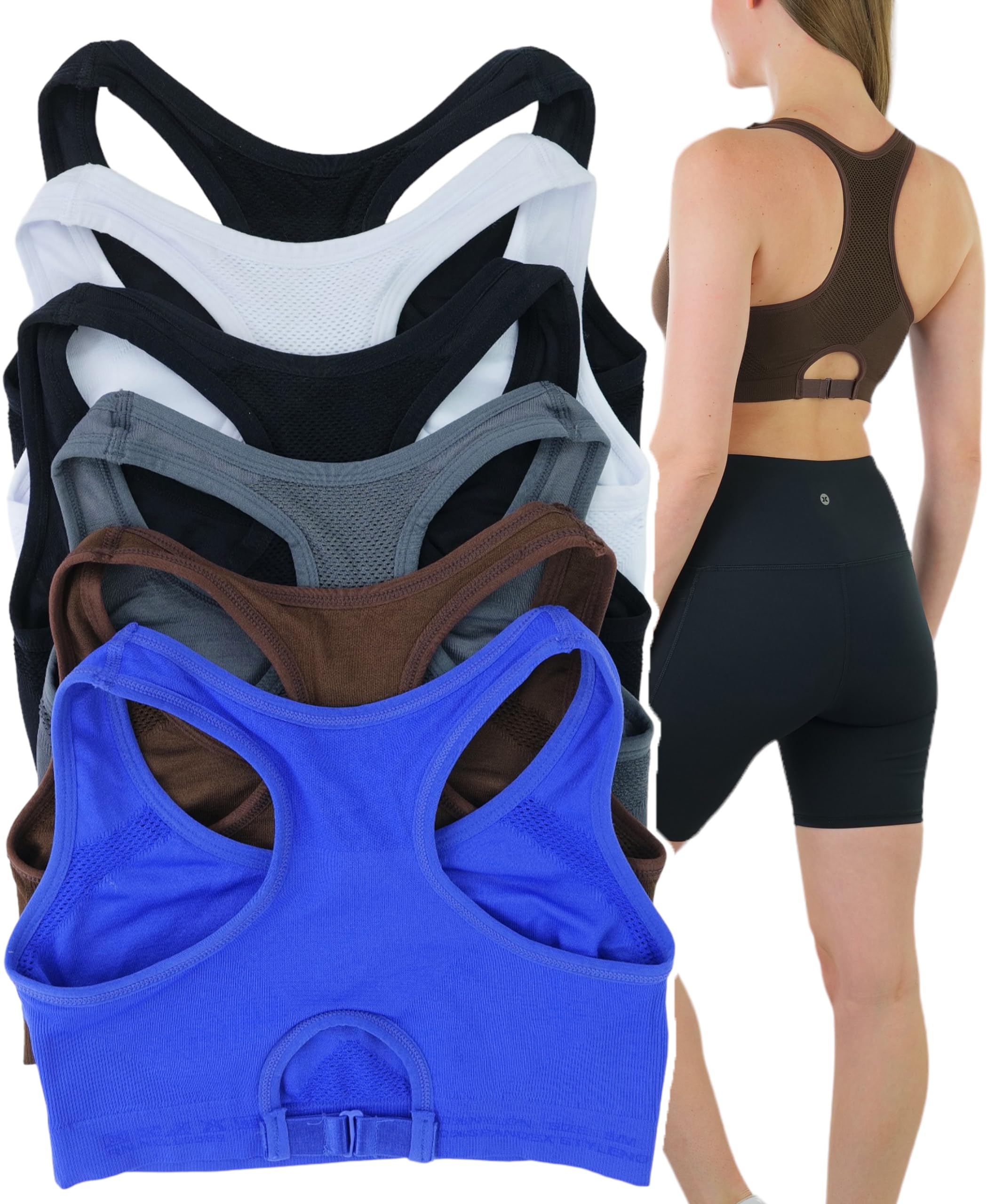 ToBeInStyle Women's 6-Pack Double Layer Racerback Sports Bras - Moisture Wicking & Supportive for Yoga, Running, Gym Workouts & High-Intensity Training