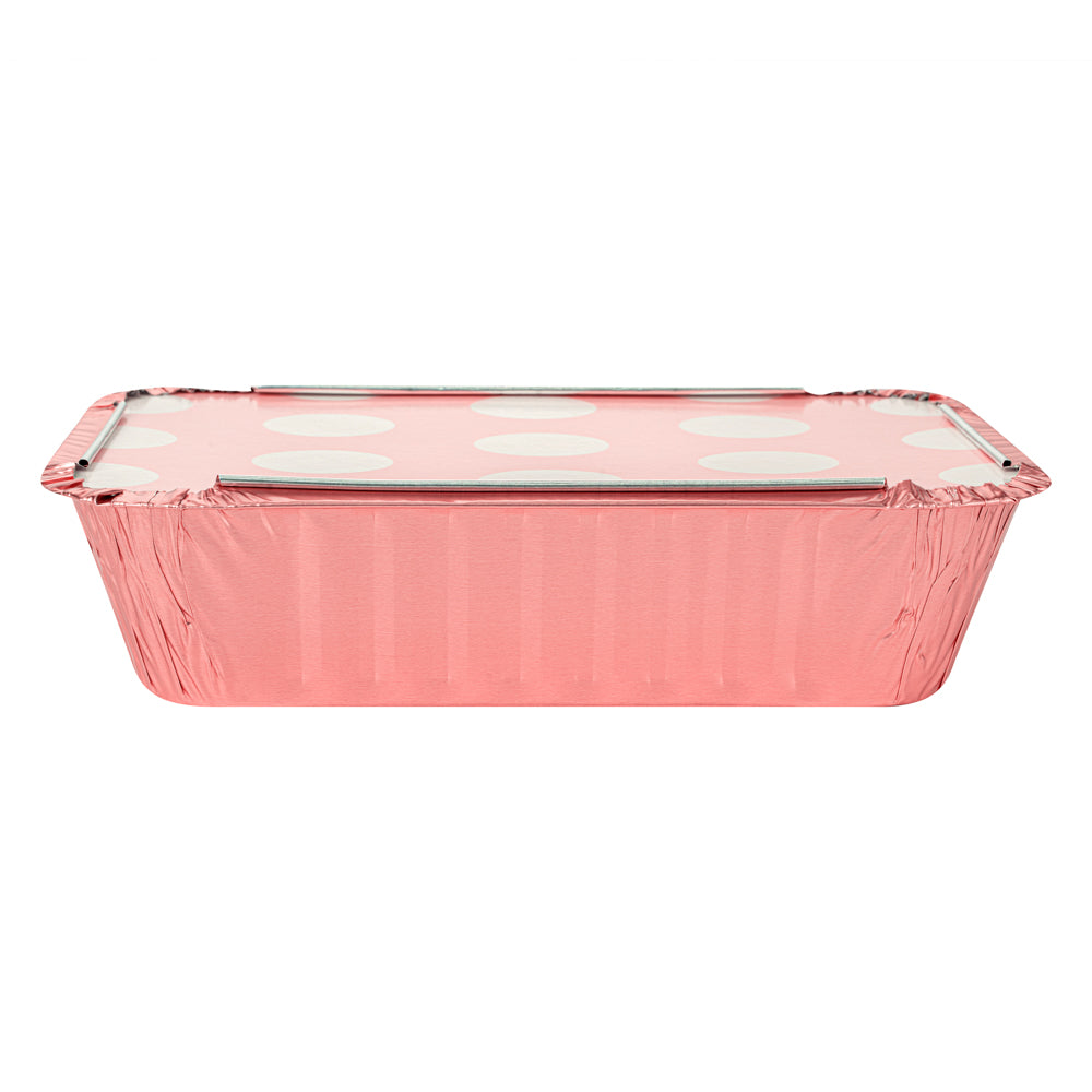 16 oz Pink Aluminum Take Out Containers with Polka Dot Paper Lids - 7.25