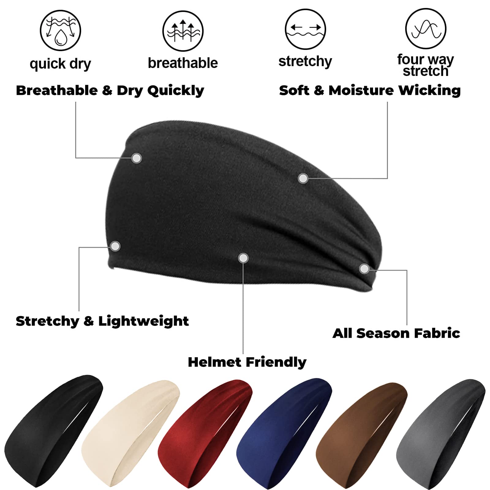 5-Pack Moisture-Wicking Sports Headbands for Men & Women - Breathable Quick-Dry Elastic Head Sweatbands for Running, Cycling, Yoga, Tennis, Basketball & Gym Workouts - Stay Cool During Intense Exercise & Outdoor Activities