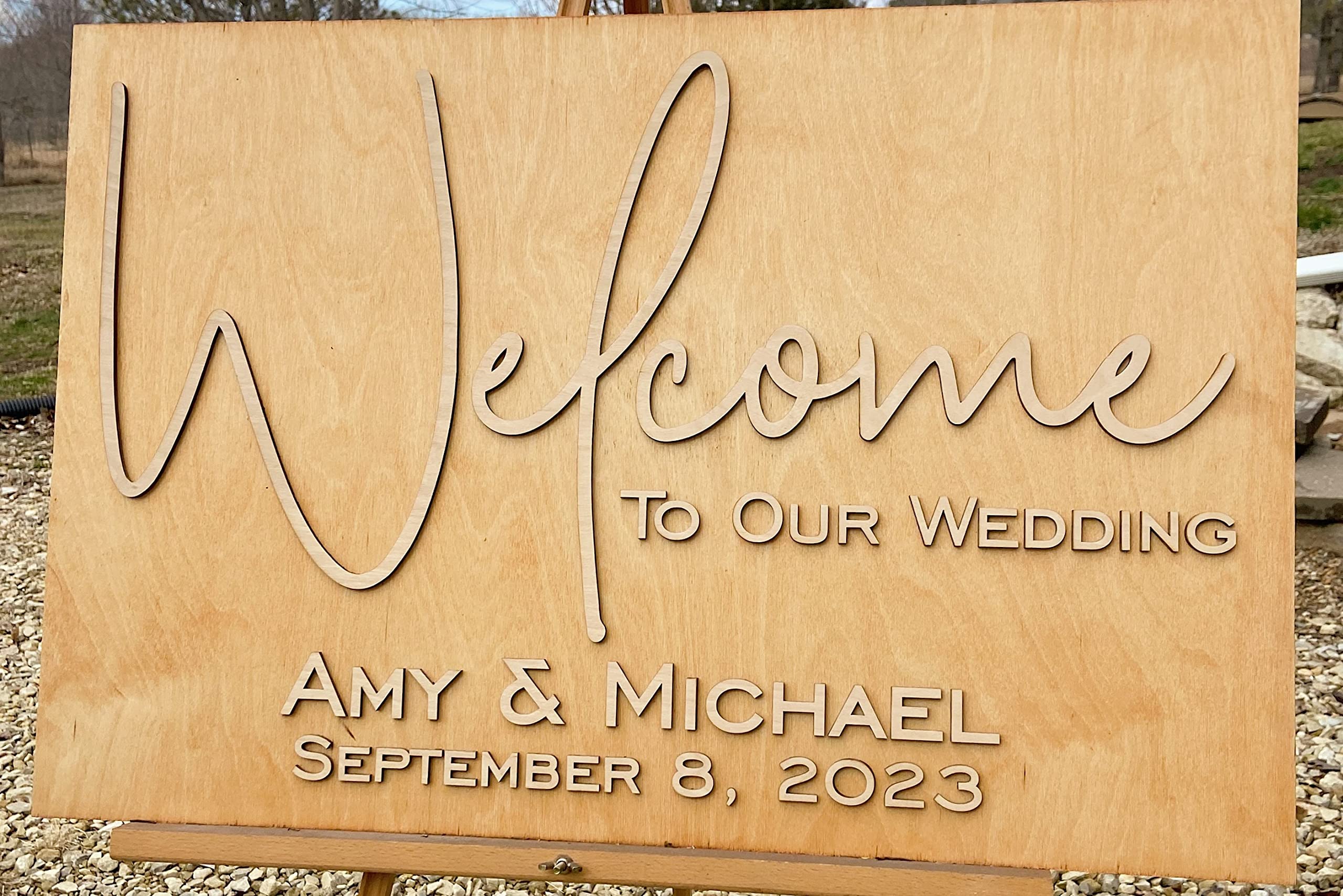 Personalized 3D Wooden Wedding Welcome Sign - Custom with Names & Dates - Laser Engraved Rosefield Design - Perfect for Wedding Ceremony Decor & Reception Entrance Decorations