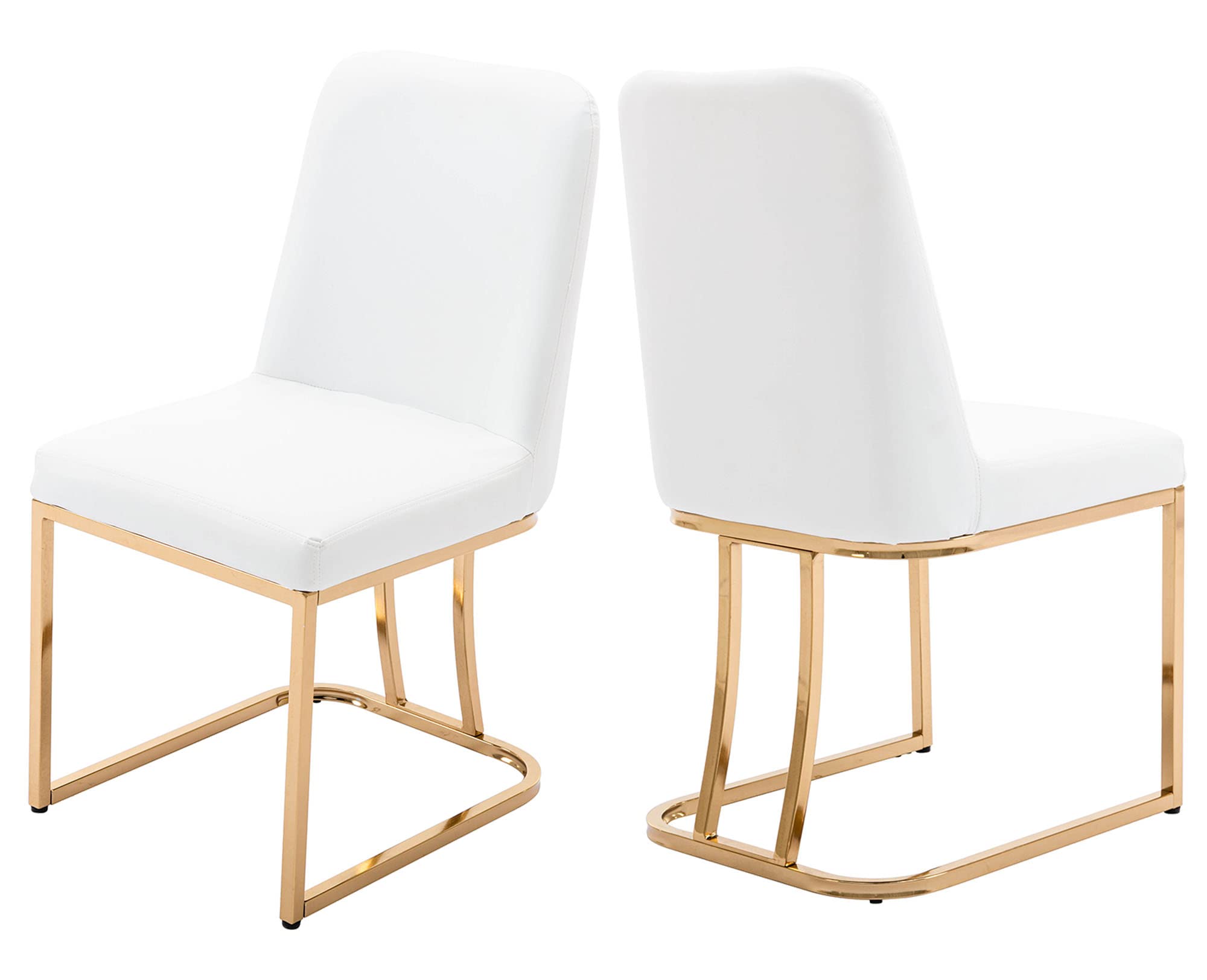 VESCASA Mid Century Modern Dining Chairs Set of 2 - Faux Leather Upholstered with Gold Metal Frame - White Contemporary Kitchen & Restaurant Chairs for Dining Room, Home Decor & Office Use