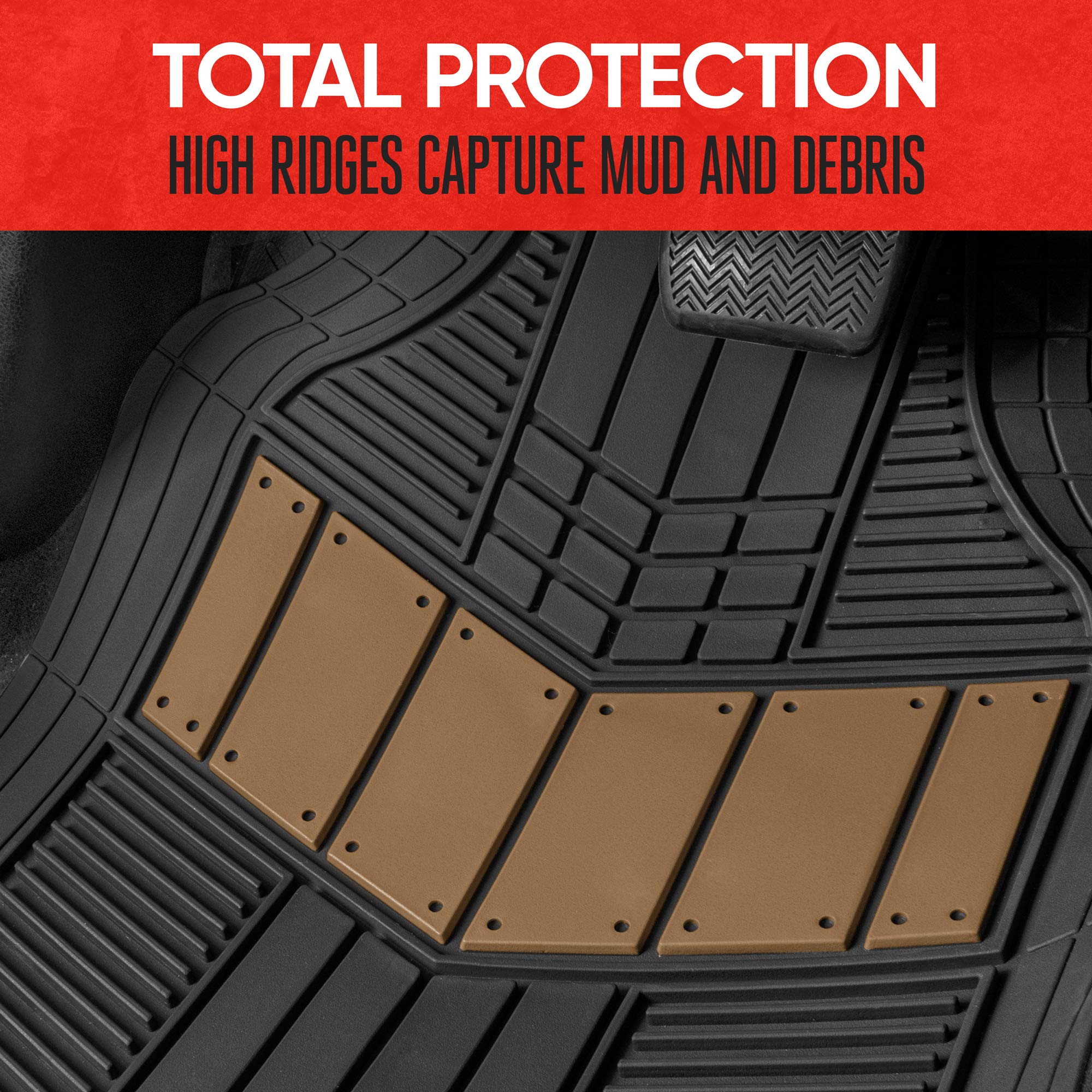 Motor Trend FlexTough Beige All-Weather Floor Mats Full Set - Heavy Duty Rubber Car Mats for SUV, Sedan & Van | Front & Rear Seat Protection + Cargo Liner | Perfect for Daily Commute, Road Trips & Family Adventures