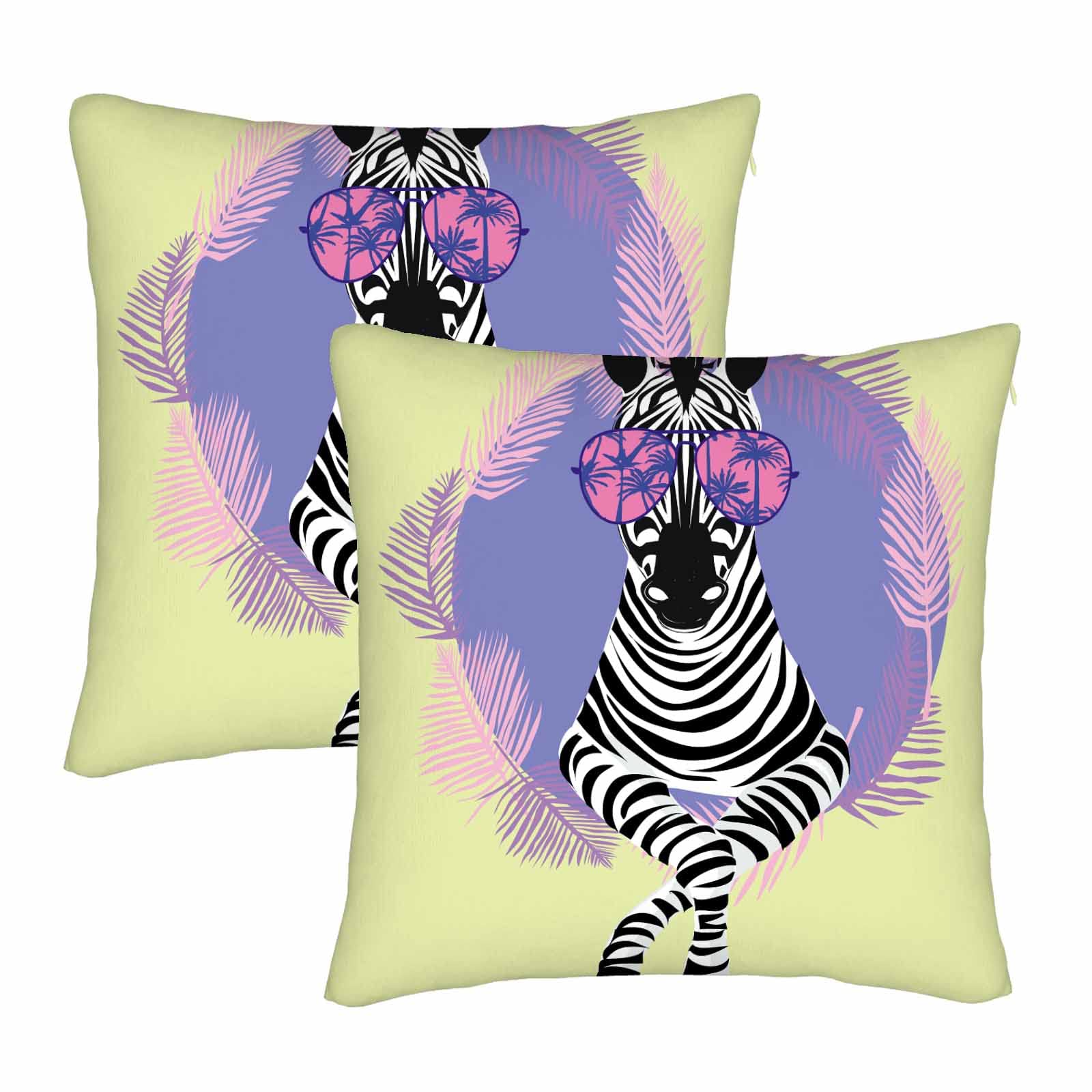 Nicokee 2 Pack Zebra Glasses Cartoon Square Throw Pillow Covers - Cool Cute Fashion Funny Hipster Design for Bedroom, Living Room, Sofa & Car Decor (20x20 Inches) | Perfect for Home Decor, Gifts & Cozy Comfort