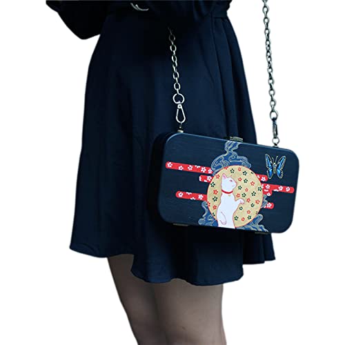 Hand Painted Cat Pattern Wooden Crossbody Bag - Vintage Bohemian Shoulder Purse for Women - Perfect Christmas Gift & Halloween Accessory - Great for Date Nights, Parties and Festive Occasions