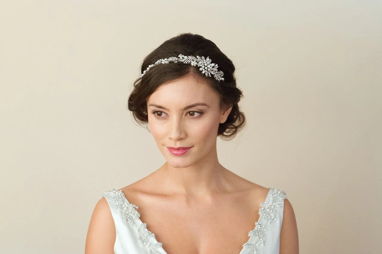 Ivory and Co Silver Crystal Floral Headband for Brides - Elegant Wedding Hair Accessory | Perfect for Bridal Showers, Weddings, and Special Occasions