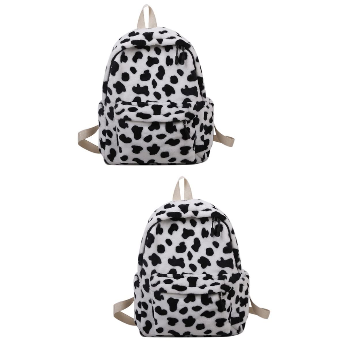 VALICLUD 2-Piece Soft Plush Cow Print Backpack Set for Kids - Cute Animal School Bag for Kindergarten & Elementary Students - Perfect for School, Travel, and Daily Use