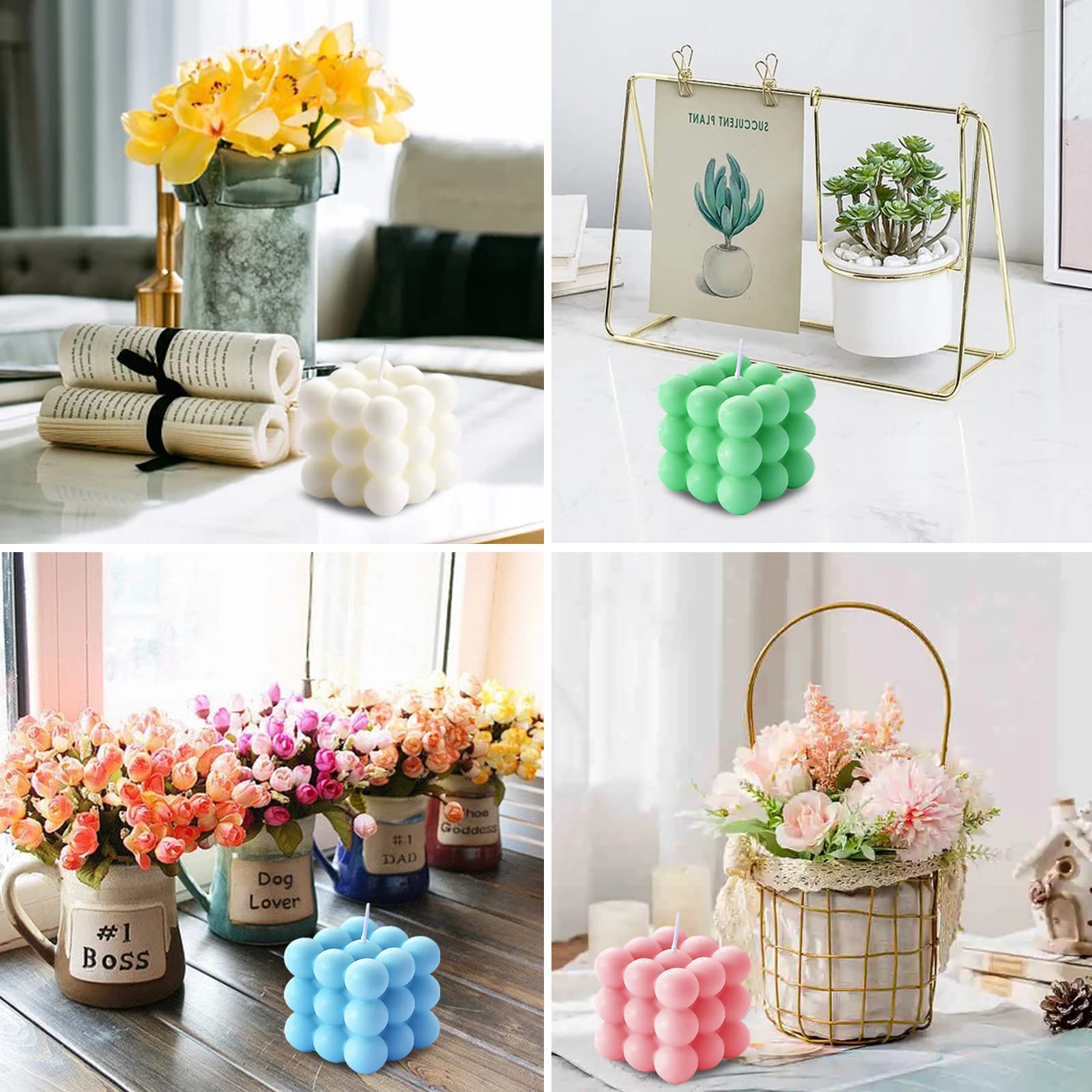 4 Pack Scented Bubble Cube Soy Wax Candles - 5.4 oz Aromatherapy Candles for Home Decor, Relaxing Gifts for Women | Perfect for Bedroom, Bathroom & Living Room Ambiance