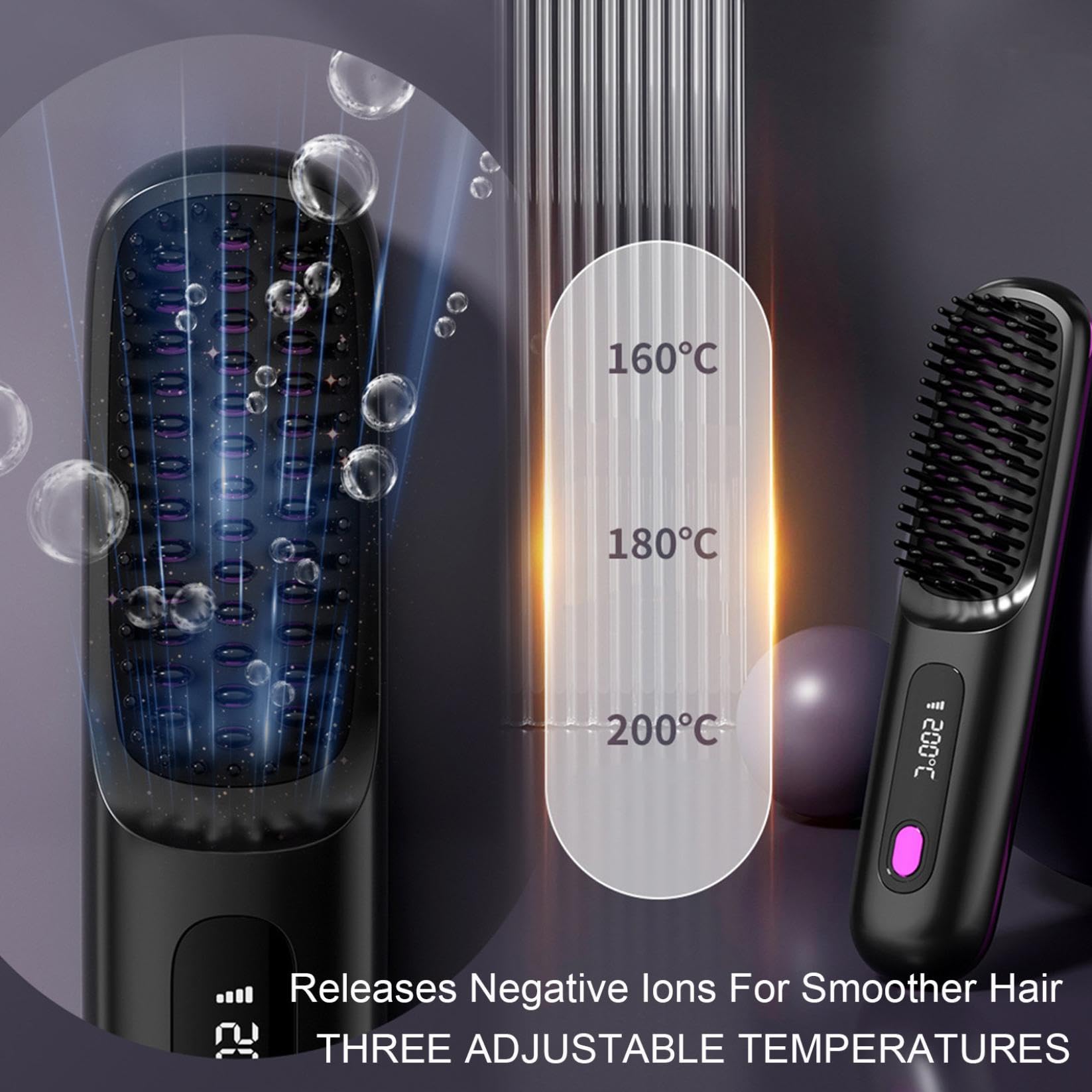 Blyss Cordless Straightening Brush - 2-in-1 Negative Ion Hair Straightener & Styler | Portable Mini Hair Straightener for Travel & Home Use | Perfect for Smoothing & Styling on the Go