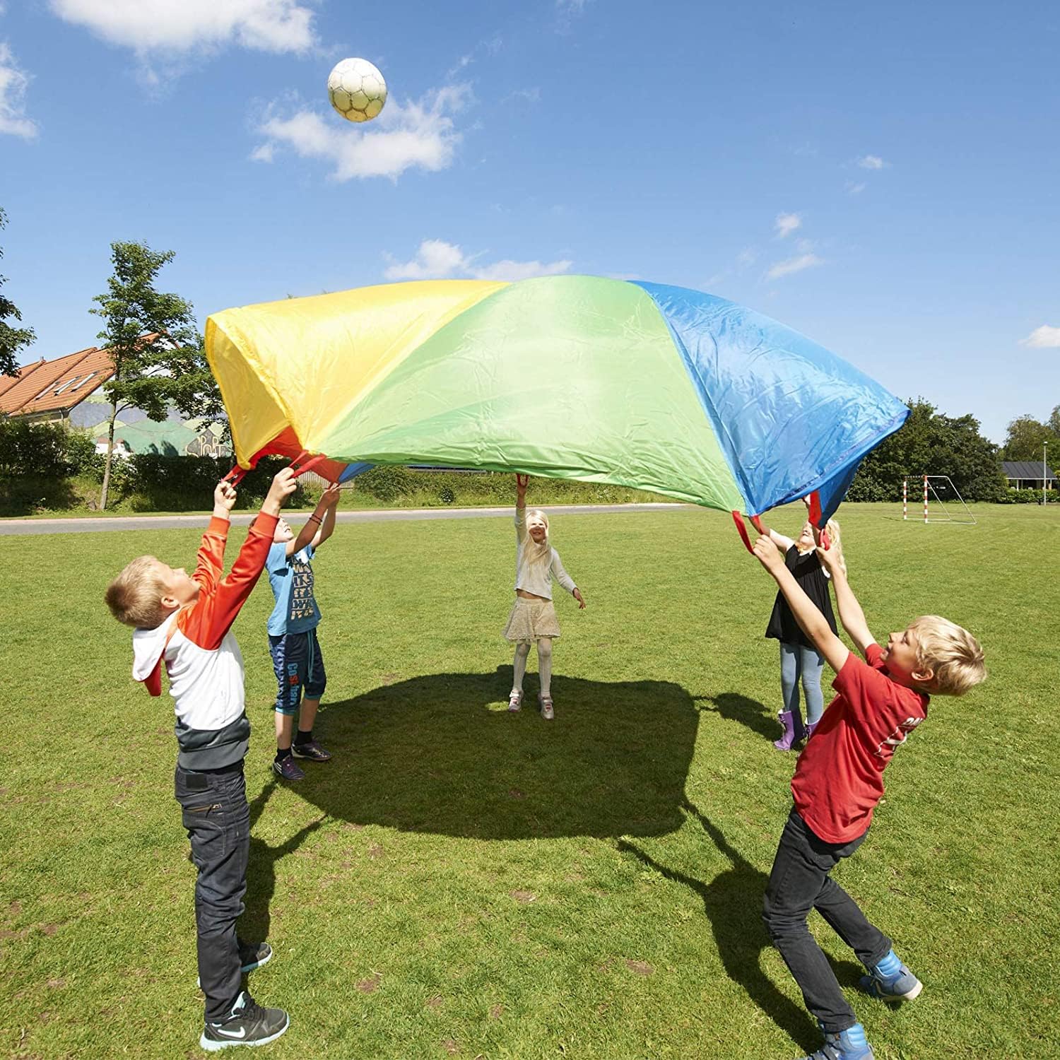 GONGE 12-Foot Colorful Parachute Play Toy for Kids - Outdoor Games, Team Activities, and Gym Class Fun