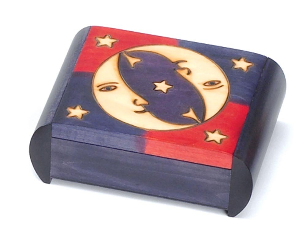 Handmade Moon and Stars Secret Puzzle Box - Linden Wood Jewelry Keepsake Box by PolishArt | Perfect for Treasure Hunts, Gift Giving & Jewelry Storage