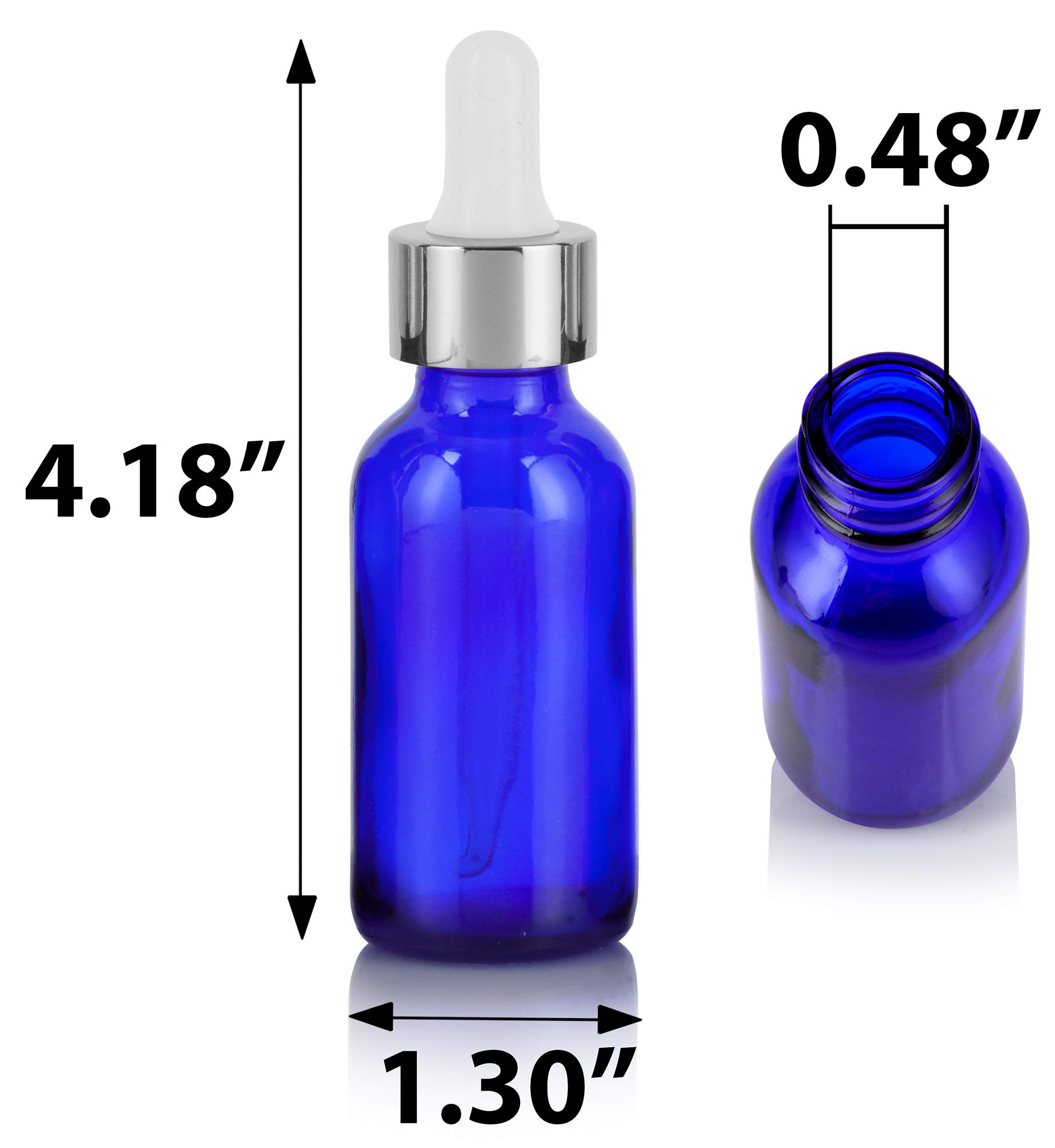 JUVITUS 1 oz Cobalt Blue Glass Boston Round Bottle with Silver Metal Dropper (24 Pack) + Funnel - Essential Oil Bottles, DIY Craft Supplies, Aromatherapy & Herbal Storage - Perfect for Homemade Perfumes, Essential Oils, and DIY Beauty Products