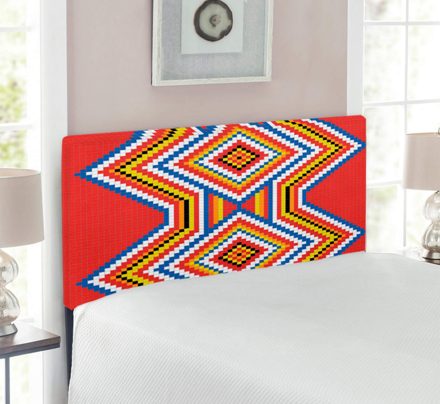Ambesonne Tribal Headboard - Traditional Mosaic Pattern Upholstered Metal Bed Frame with Memory Foam | Twin Size Multicolor Decorative Headboard for Bedroom & Guest Room Decor