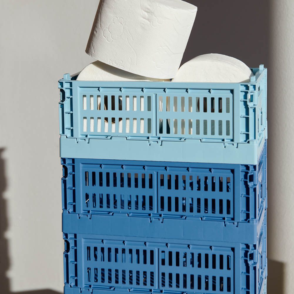HAY Colour Storage Crate V2 - Small Plastic Organizer Bin in Electric Blue | Perfect for Home, Office & Kids Room Organization