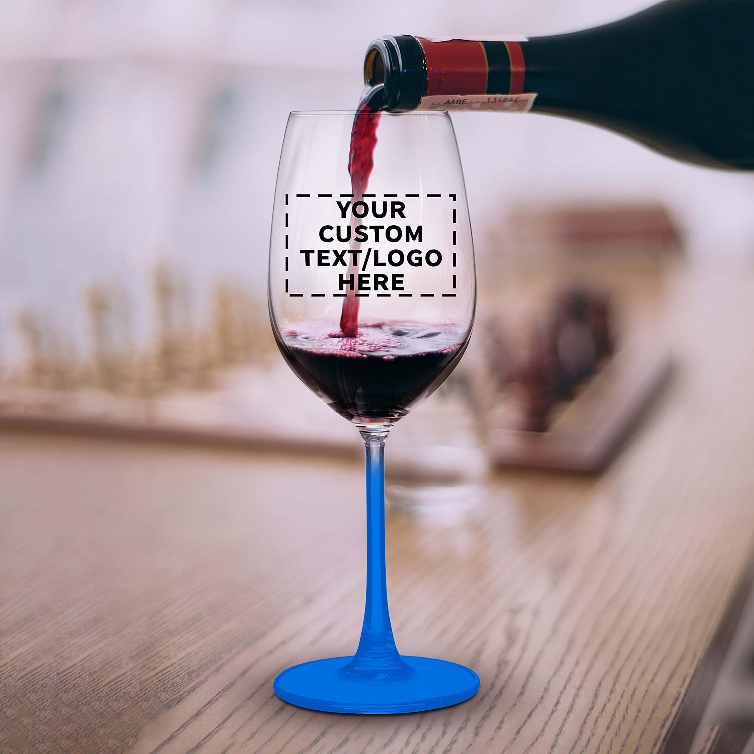 10-Piece Crystal Wine Glass Set - 13.25 oz Elegant Stemware with Custom Text/Logo - Lightweight Barware for Parties, Weddings & Home Entertaining - Blue