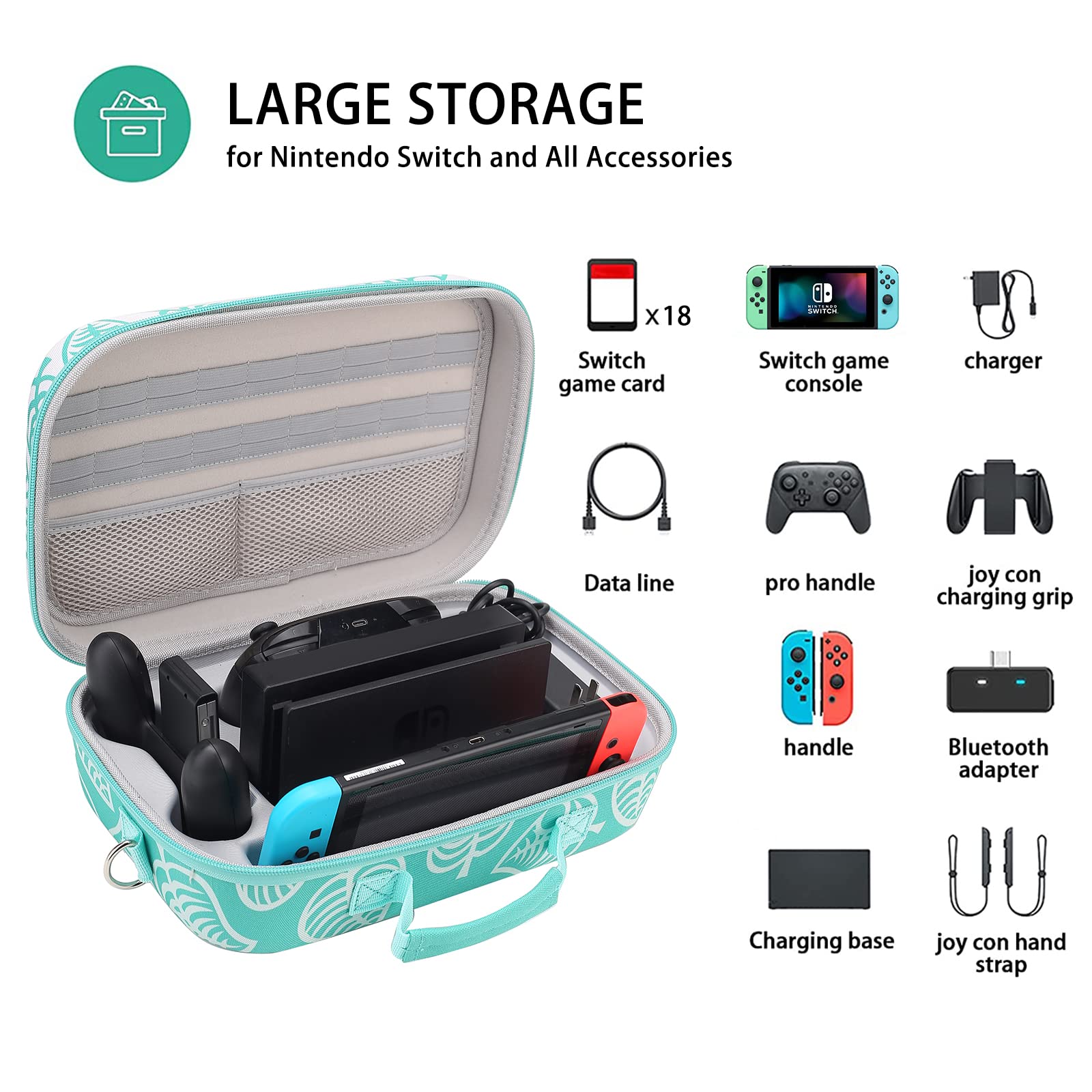 Premium Hard Shell Travel Case for Nintendo Switch & OLED Model - Protective Storage Case with Mesh Pocket & 18 Game Card Slots - Perfect for Gaming On-The-Go, Travel Protection & Accessories Organization