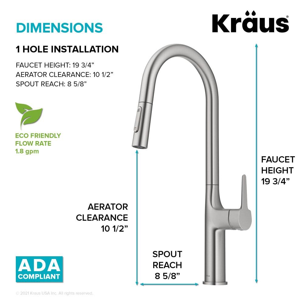KRAUS Oletto Tall Modern Pull-Down Single Handle Kitchen Faucet - Spot Free Stainless Steel (KPF-3101SFS) | High Arc Design for Deep Sinks, Perfect for Washing Large Pots & Vegetables