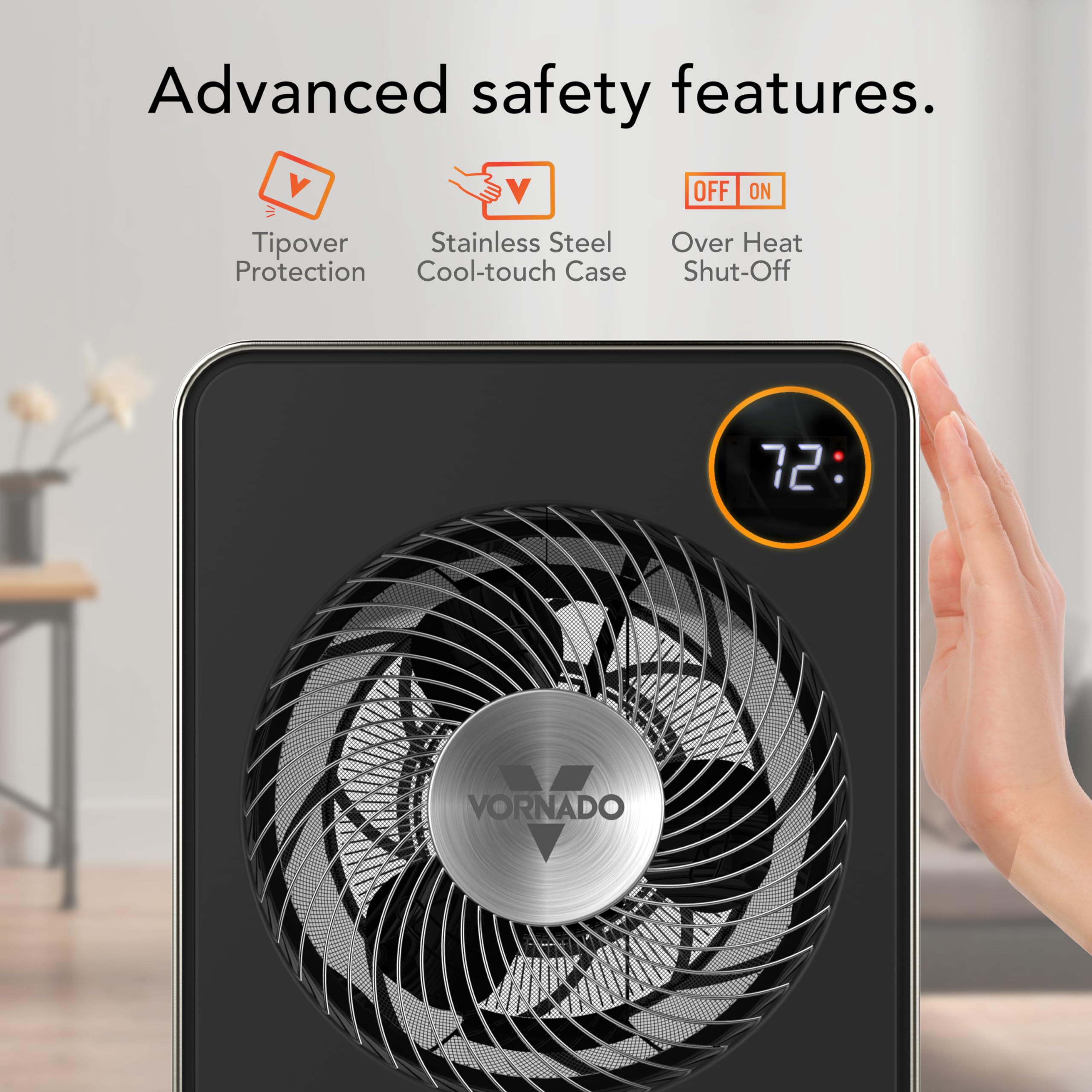 Vornado VMH600 Stainless Steel Whole Room Space Heater with Digital Thermostat & Remote Control - 1500W Energy Efficient Metal Heater for Living Room, Bedroom, Office & Home Use
