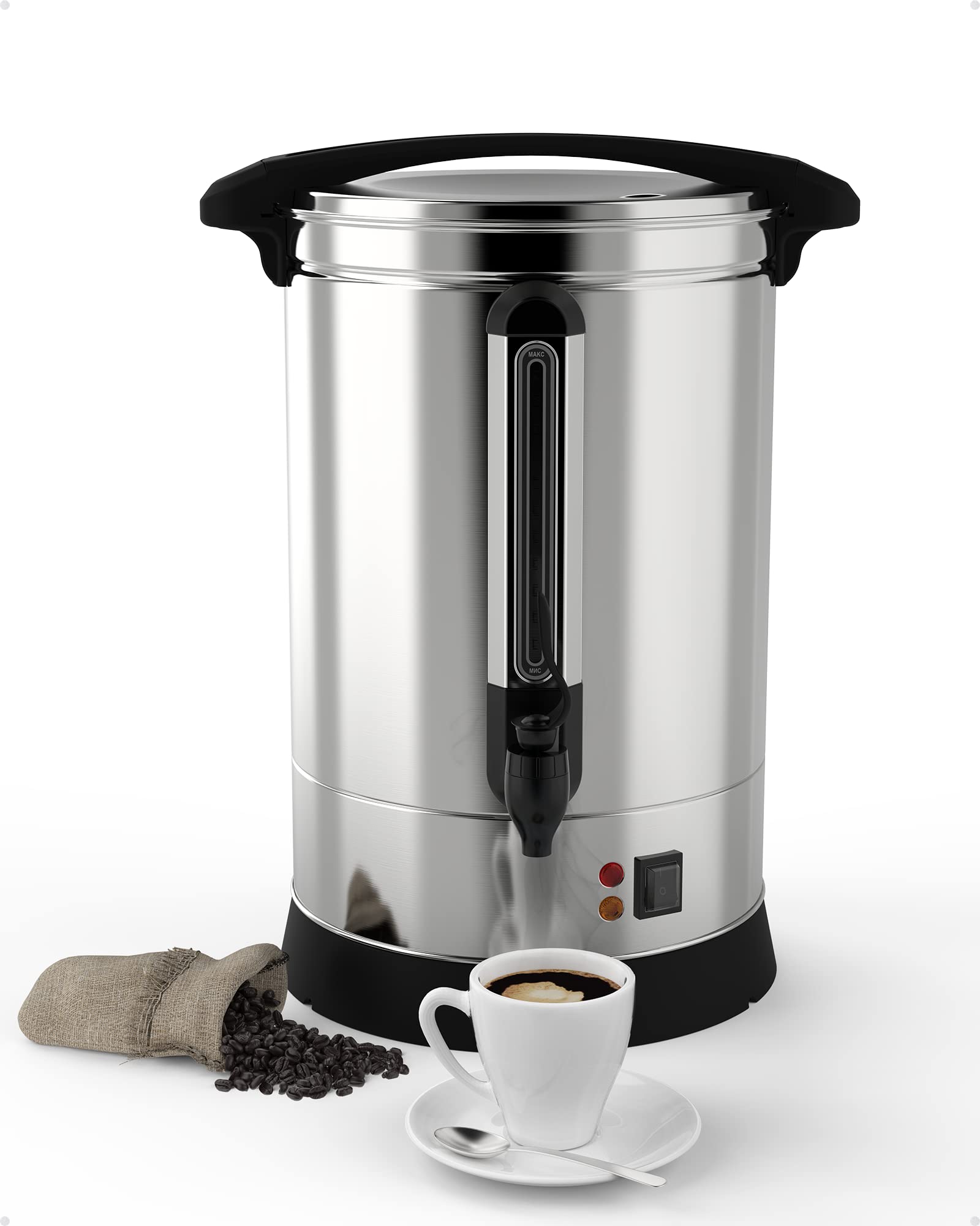 100 Cup Commercial Coffee Urn - 14L/3.7 Gal Stainless Steel Electric Coffee Maker & Hot Water Dispenser for Catering, Restaurants, Office, Church & Large Events - Perfect for Weddings, Parties & Business Use