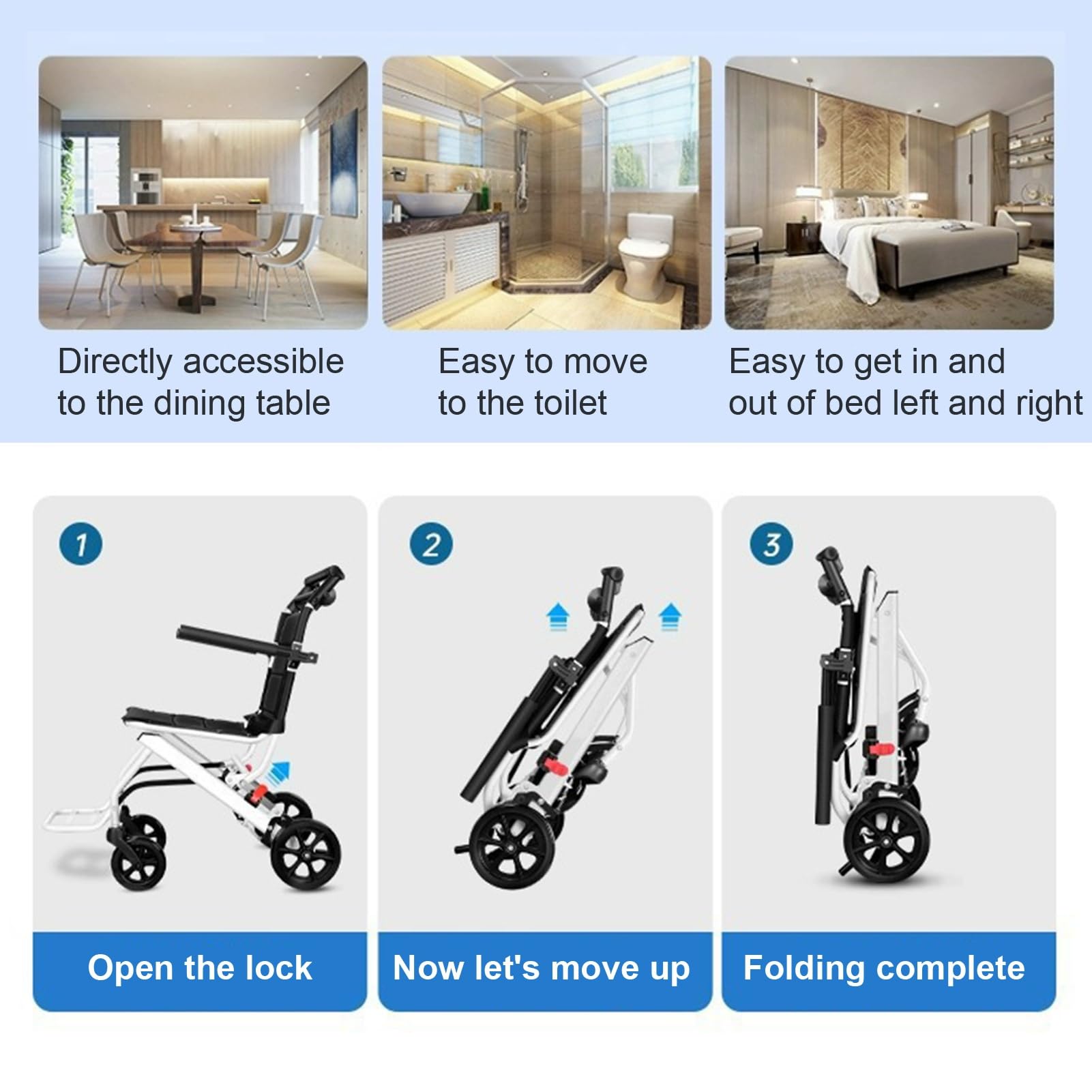 Lightweight Aluminum Folding Transport Wheelchair for Adults - Adjustable Safety Strap, PU Wheels & Ergonomic Design | Portable Travel Wheelchair for Airports, Hospitals, and Outdoor Use