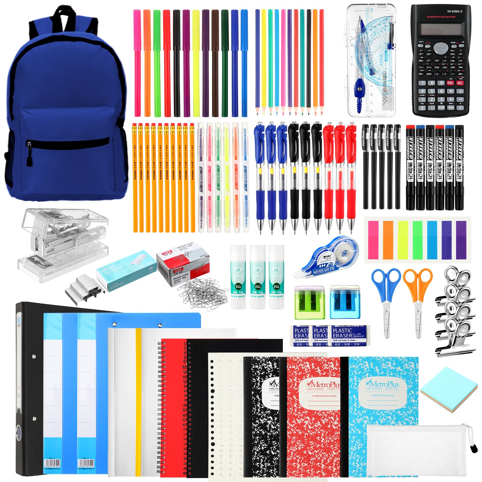 81 Pcs Complete School Supply Kit with Backpack - Bulk School Essentials Bundle for Elementary, Middle & High School Students | Includes Folders, Notebooks, Pencils & More (Blue) | Perfect for Back to School, Homeschooling & Classroom Supplies