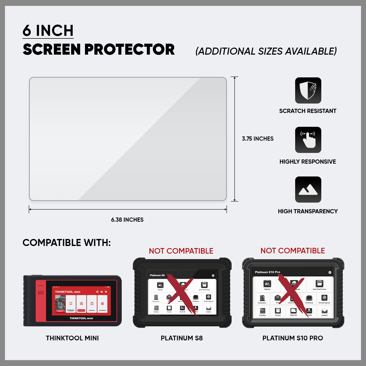 6 Inch Screen Protector for ThinkCar Platinum S6, Thintool Mini, Thinkscan Max Vehicle Diagnostic Scanners - 5 Pack - Anti-Scratch & HD Clear Protection for Car Repair Shops & DIY Mechanics