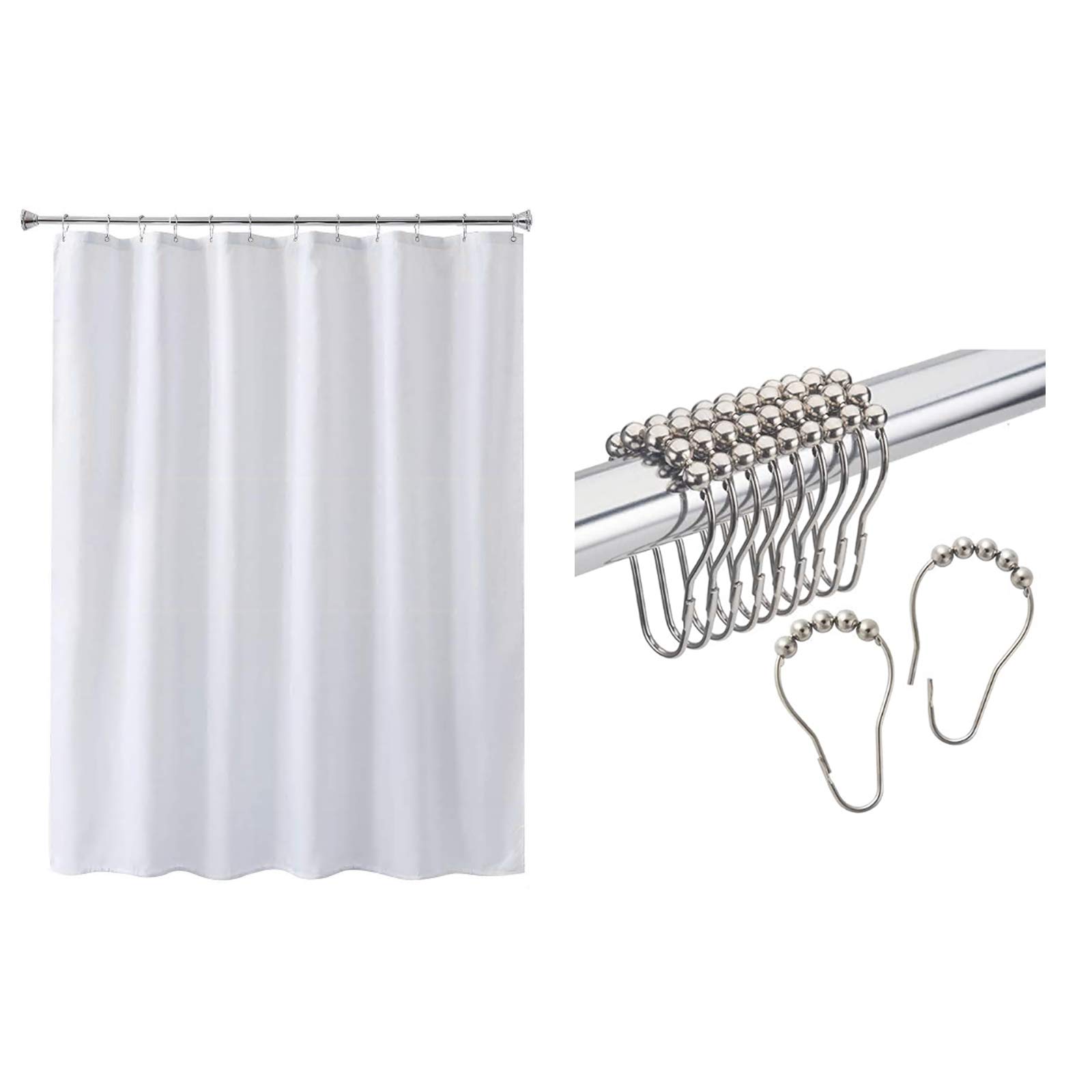 AmazerBath Plastic Shower Curtain with Rustproof Hooks - Waterproof Bathroom Decor for Bath Tub, Shower Stall and Spa (12 Hooks Included)